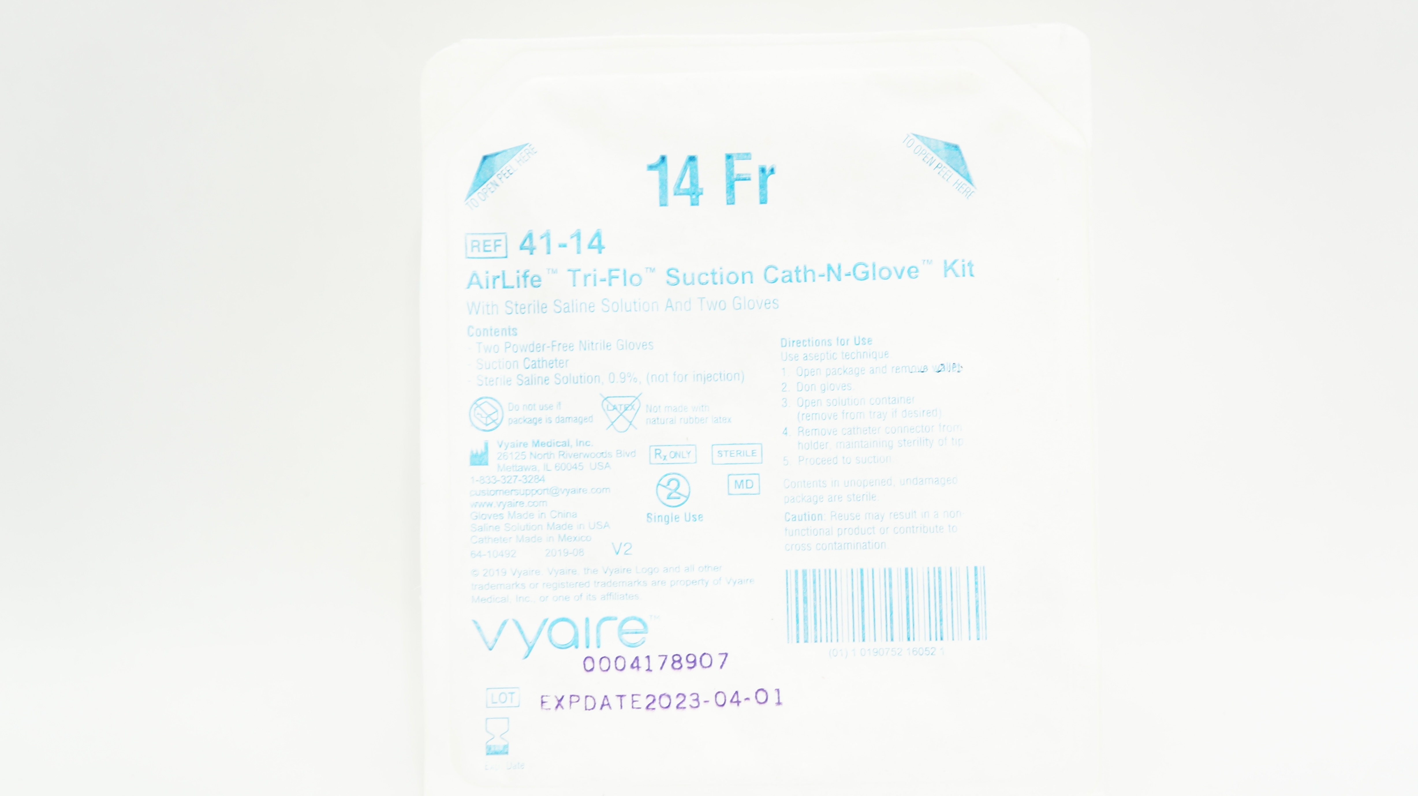 Vyaire 41-14 AirLife Tri-Flo Suction Cath-N-Glove Kit 14Fr (x)