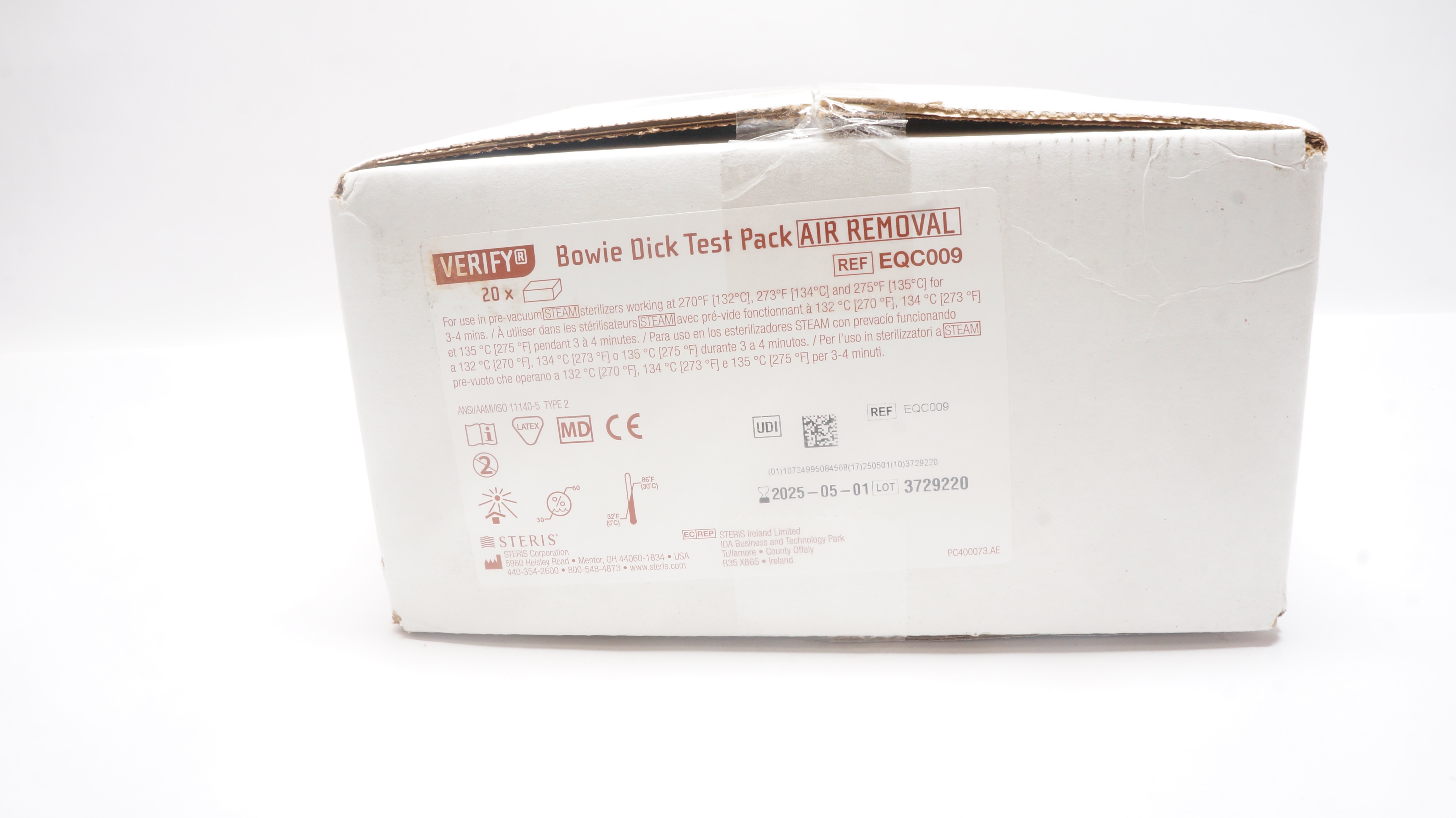 Steris EQC009 Verify Bowie Dick Test Pack - Box of 20