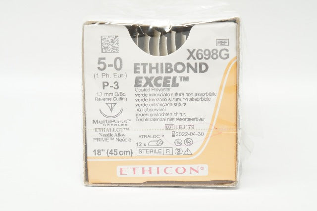 Ethicon X698G 5-0 Ethibond Excel P-3 13mm 3/8c 18inch - Box of 12 (x)