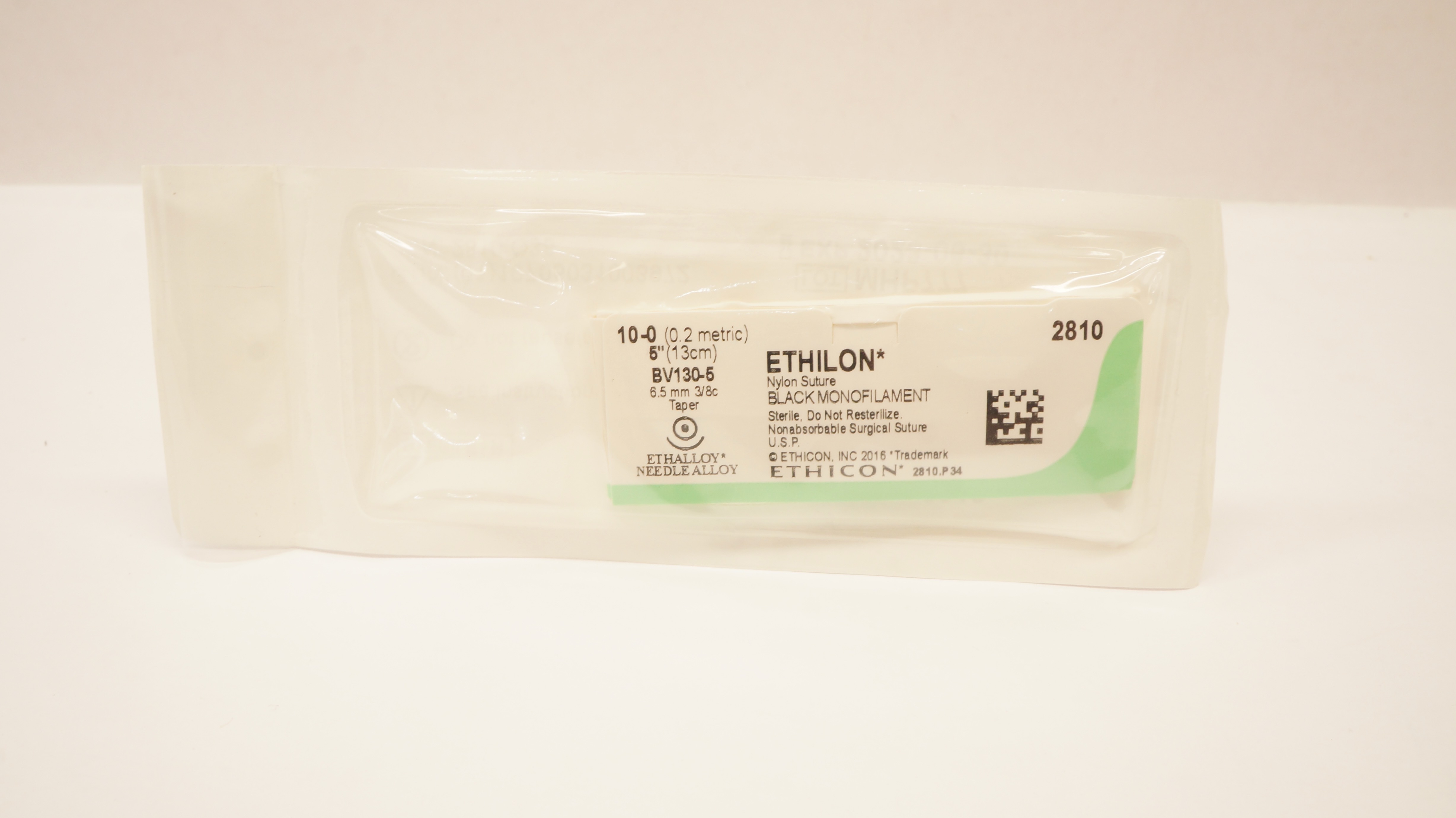 Ethicon 2810 10-0 Ethilon Nylon Surgical Stre BV130-5 6.5mm 3/8c Taper, 5inch
