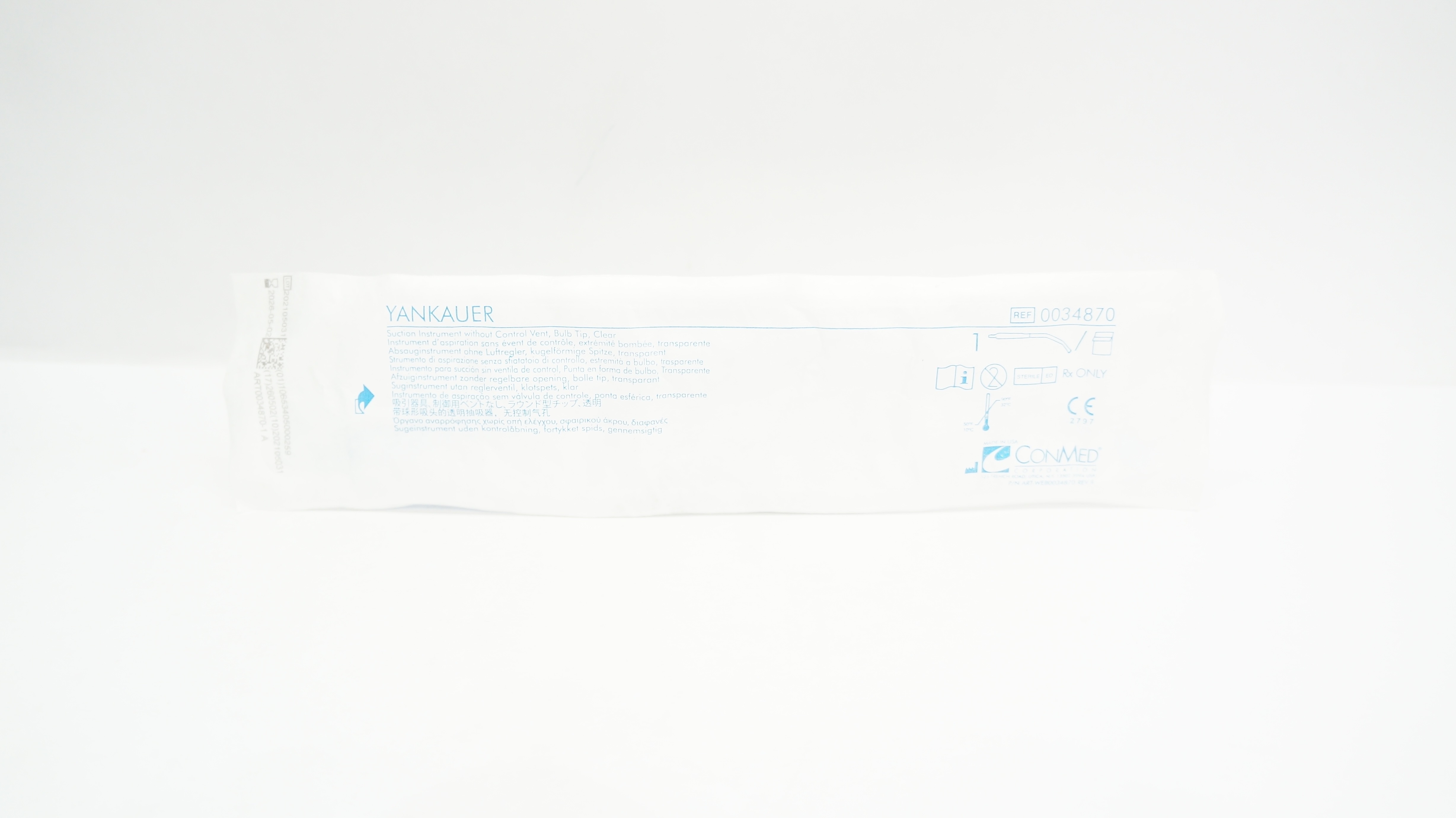 ConMed 0034870 Yankauer Suction Instrument without Control Vent, Bulb Tip, Clear