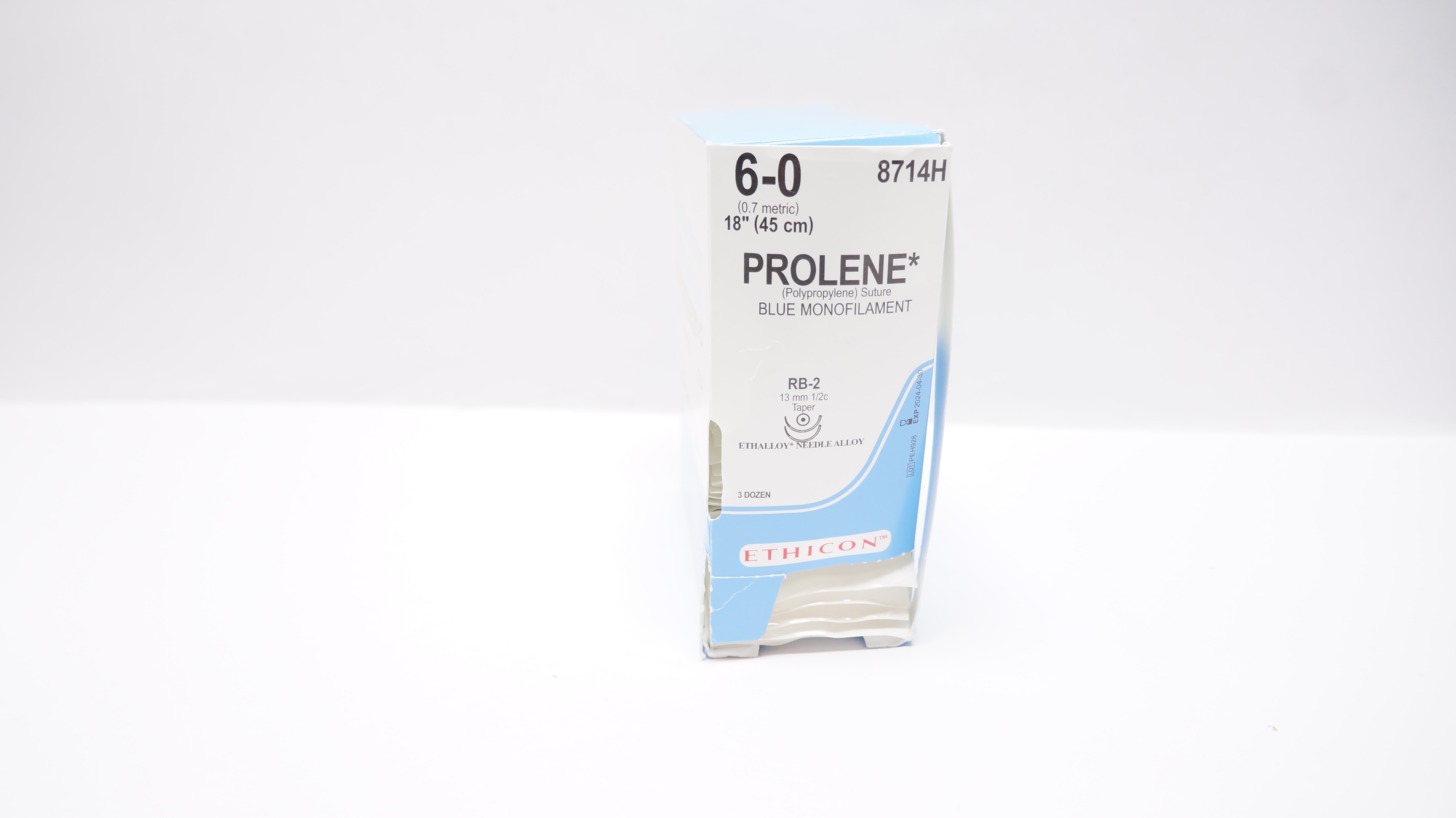 Ethicon 8714H 6-0 PROLENE, RB-2, 13mm 1/2c Taper, 18inch - Box of 31