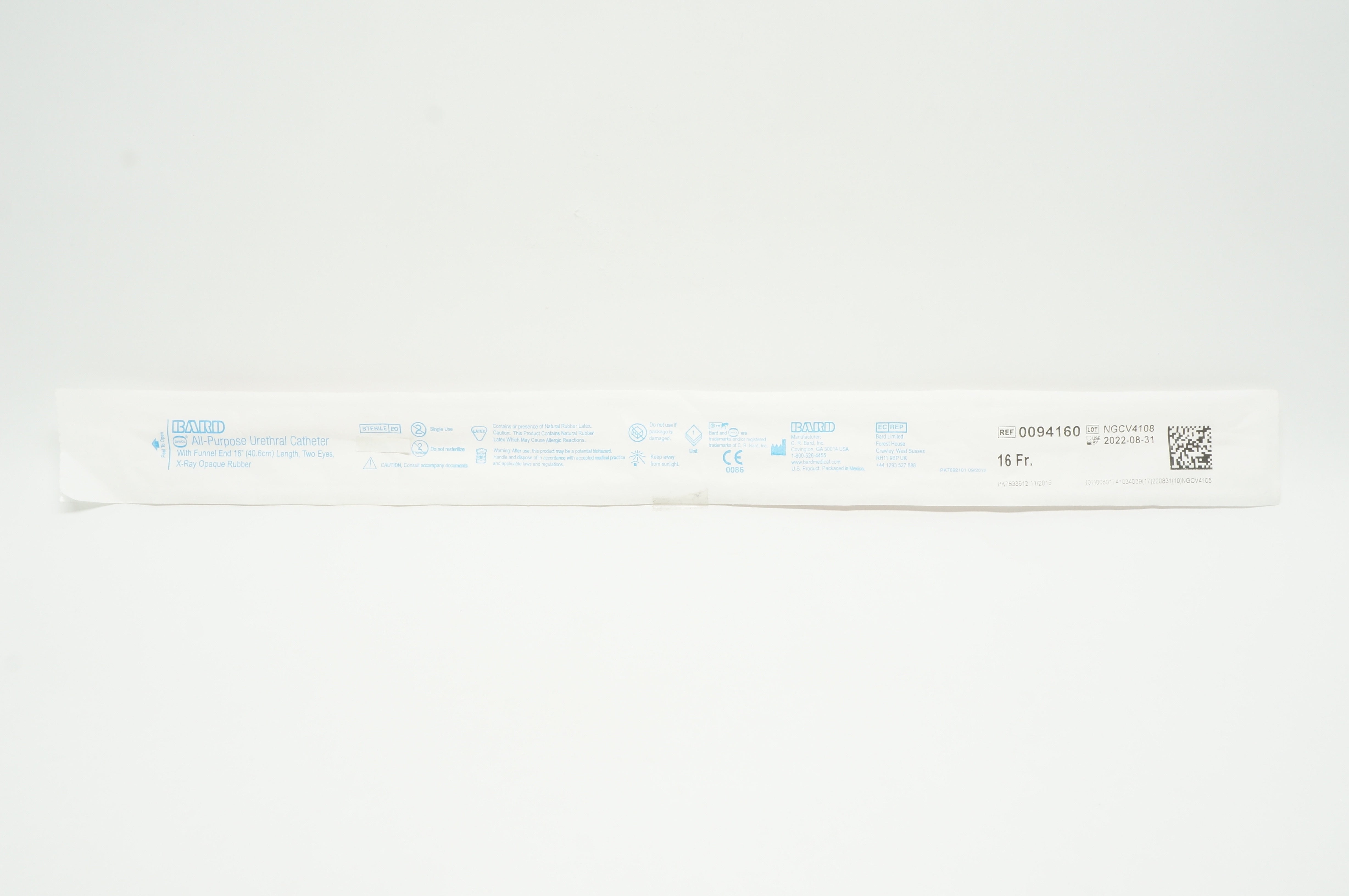 Bard 0094160 Davol All-Purpose Urethral Cath. 16Fr x 16inch (x)