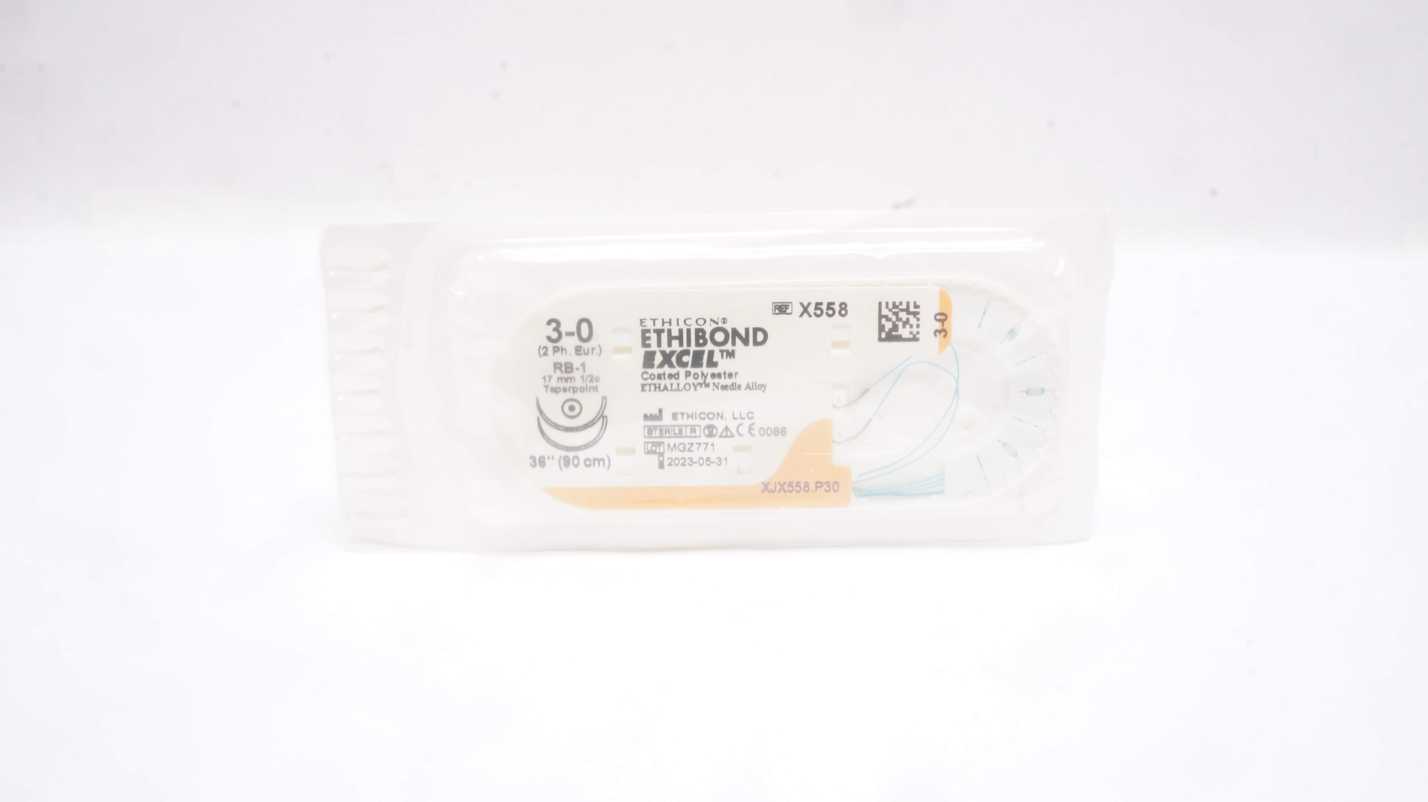 Ethicon X558 3-0 Ethibond Excel Polyester Stre RB-1 17mm 1/2c Taper, 36inch (x)