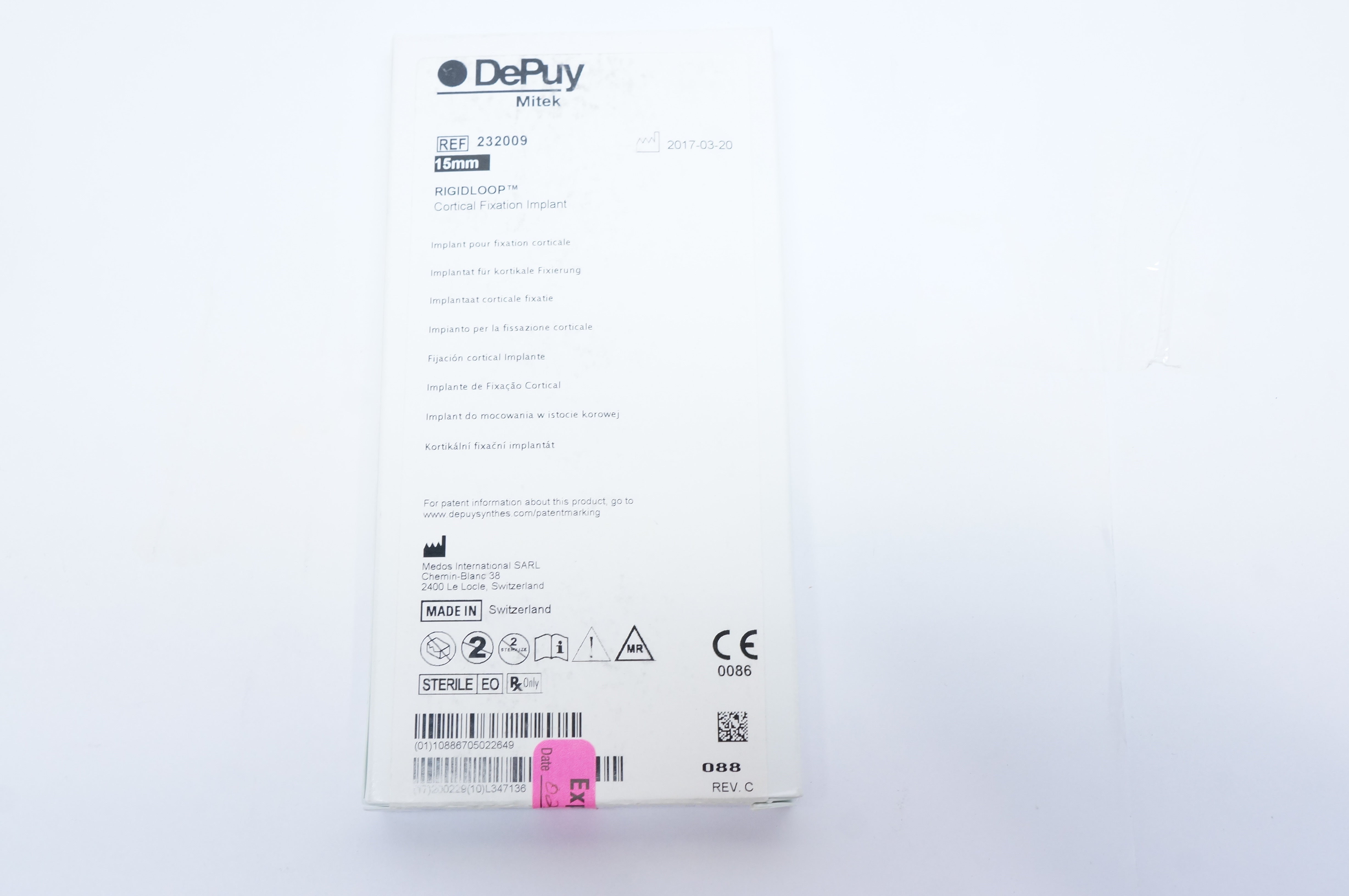 DePuy 232009  Mitek Rigidloop Cortical Fixation Implant 15mm (x)