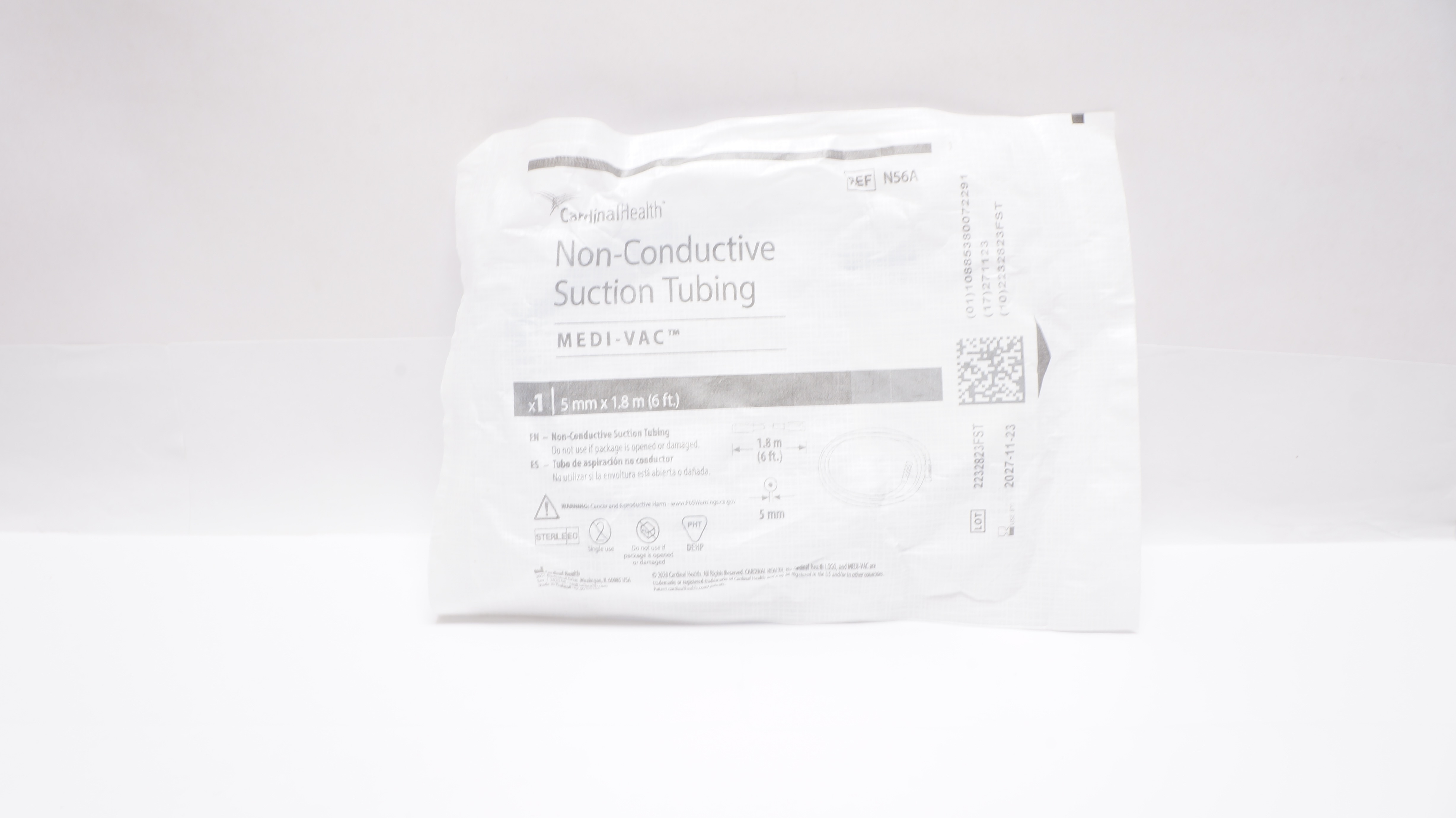 Cardinal Health N56A Medi-Vac Non-Conductive Suction Tubing 5mm x 6Ft