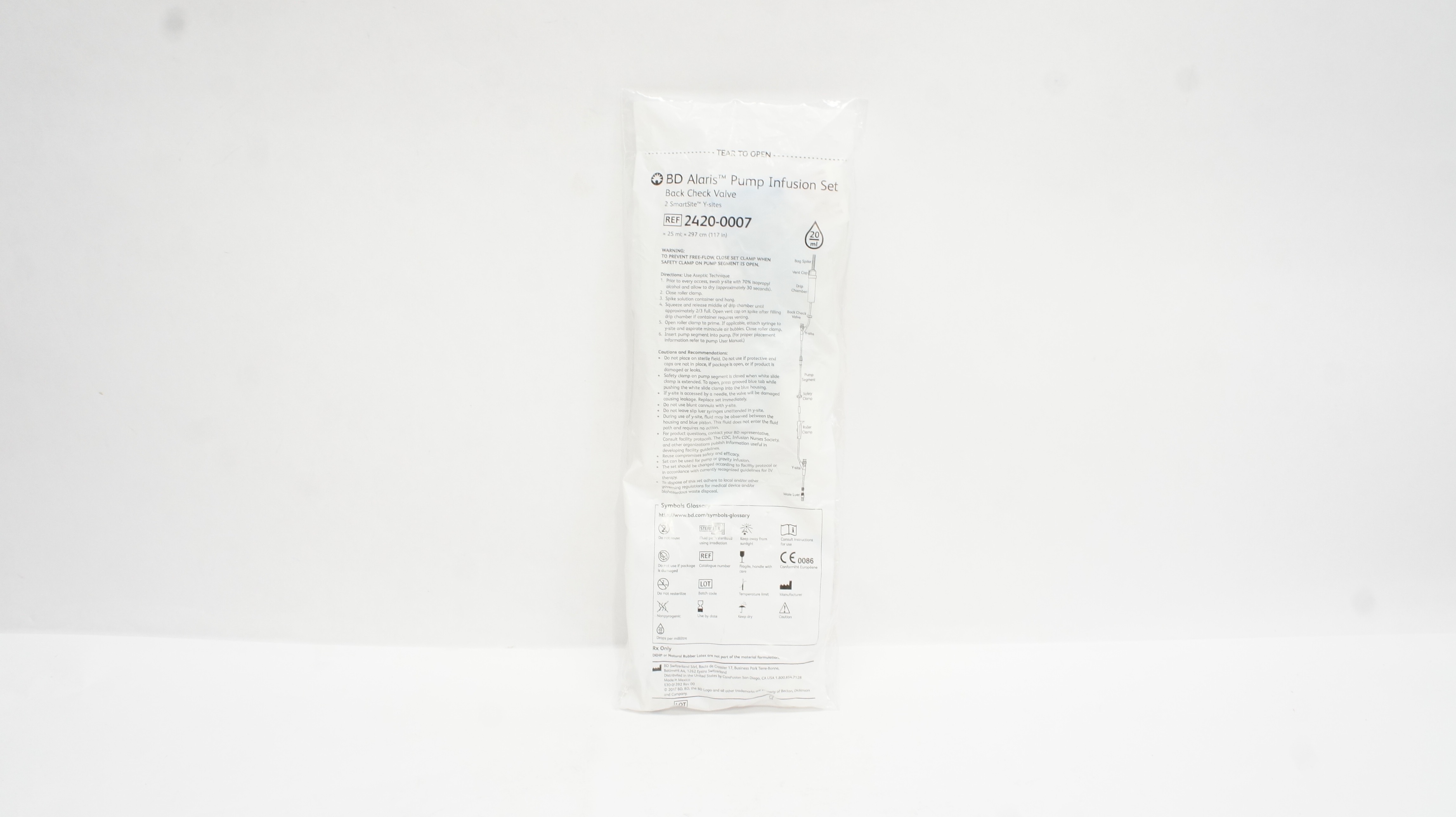BD 2420-0007 Pump Infusion Set Back Check Valve 117inch x 25ml 20Drops/mL(x)