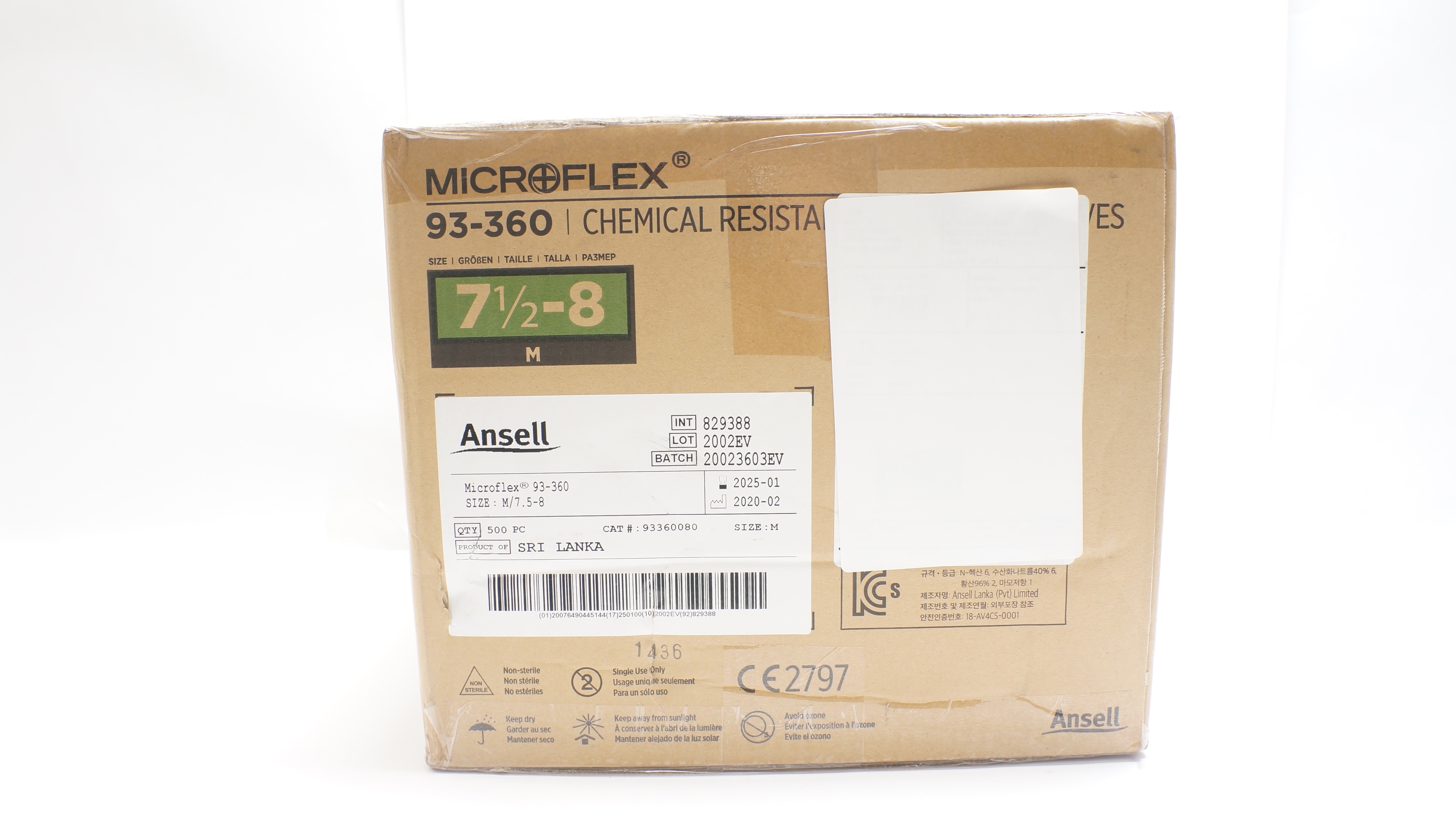 Ansell 93-360 Microflex Size M/7.5-8 - Box of 500 PC