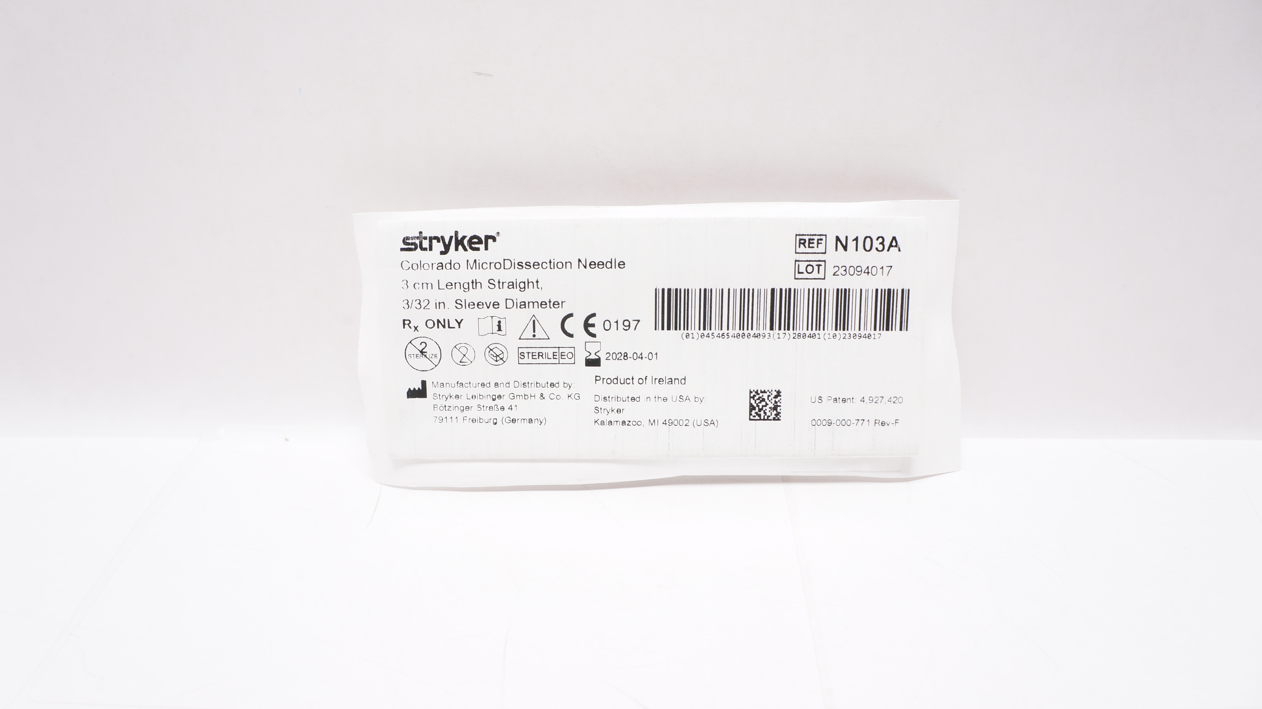 Stryker N103A Colorado MicroDissection Ndle 3cm x 3/32inch Sleeve Diameter