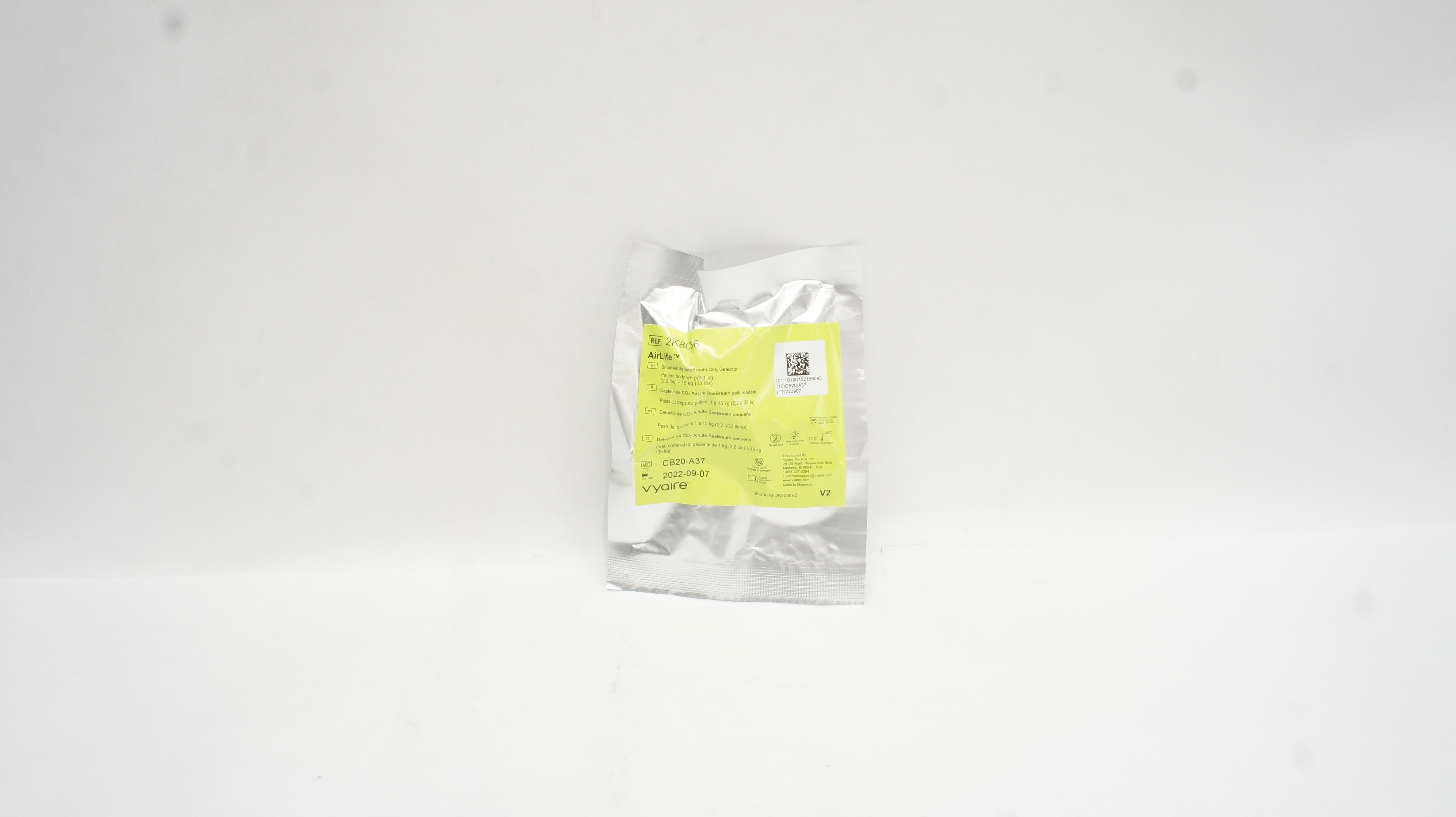 Vyaire 2K8086 AirLife Small SeeBreath CO2 Detector 2.2-33 lbs (x)