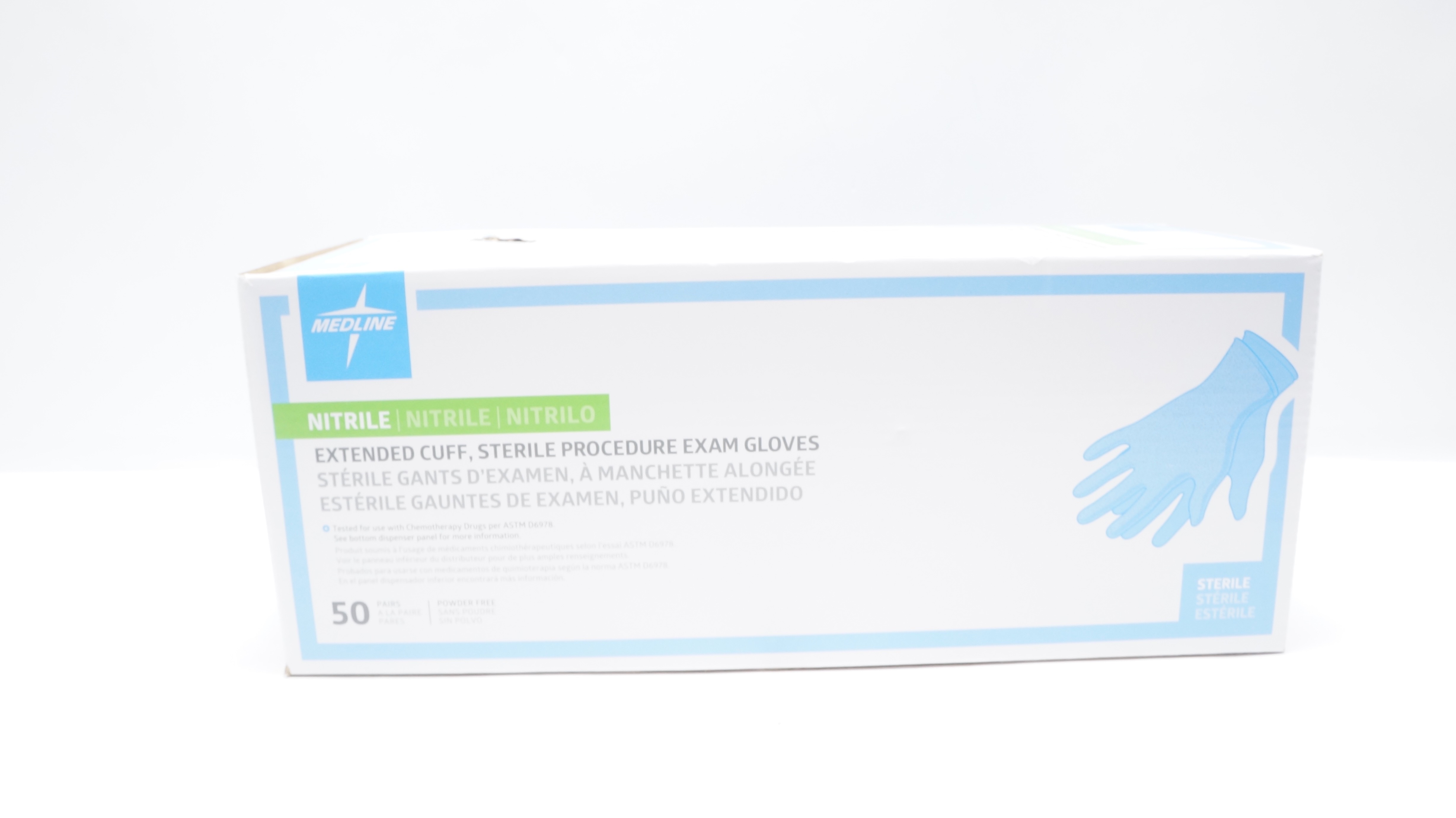 Medline MDS198415 Extended Cuff Procedure Exam Gloves  Size M 7/7.5 - Pack of 50