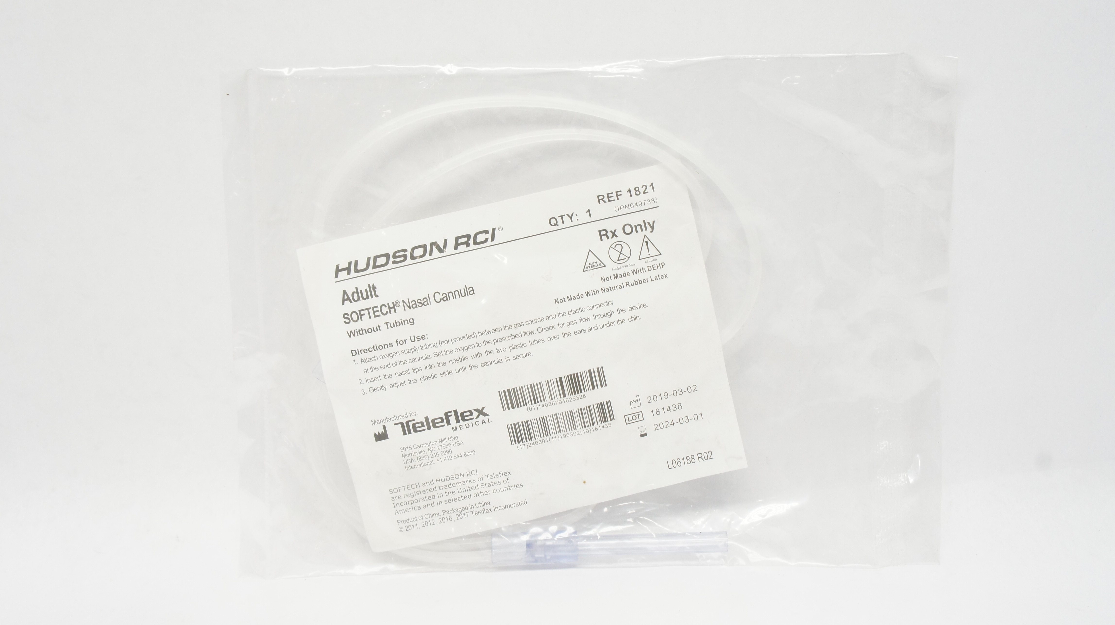 Teleflex 1821 Hudson RCI Adult Softech Nasal Cannula Without Tubing
