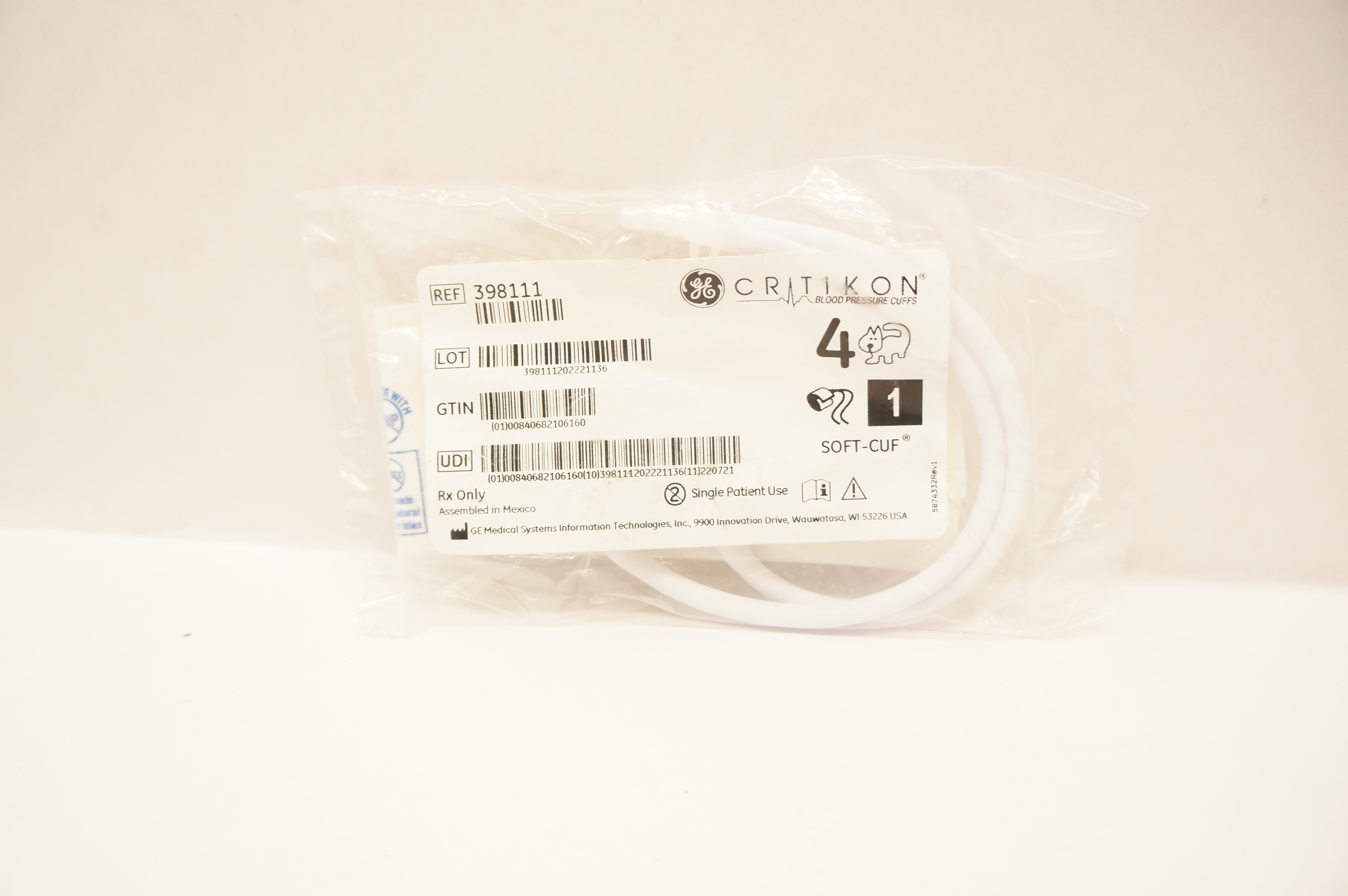 GE Medical 398111 Critikon 2524 Blood Pressure Cuffs, Soft-Cuf Size 4, 7-13cm