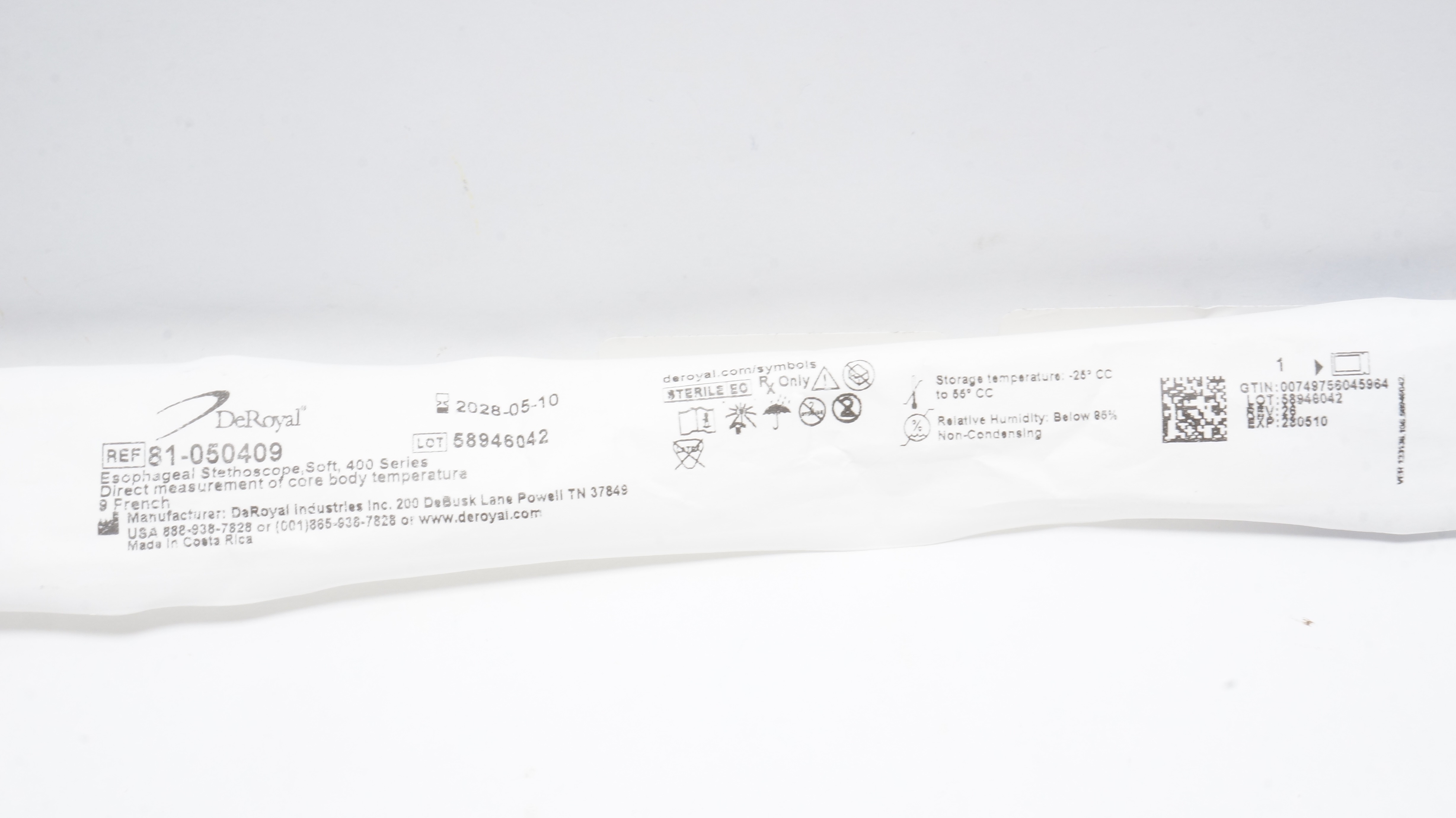 DeRoyal 81-050409 Esophageal Stethoscope Soft, 400 Series