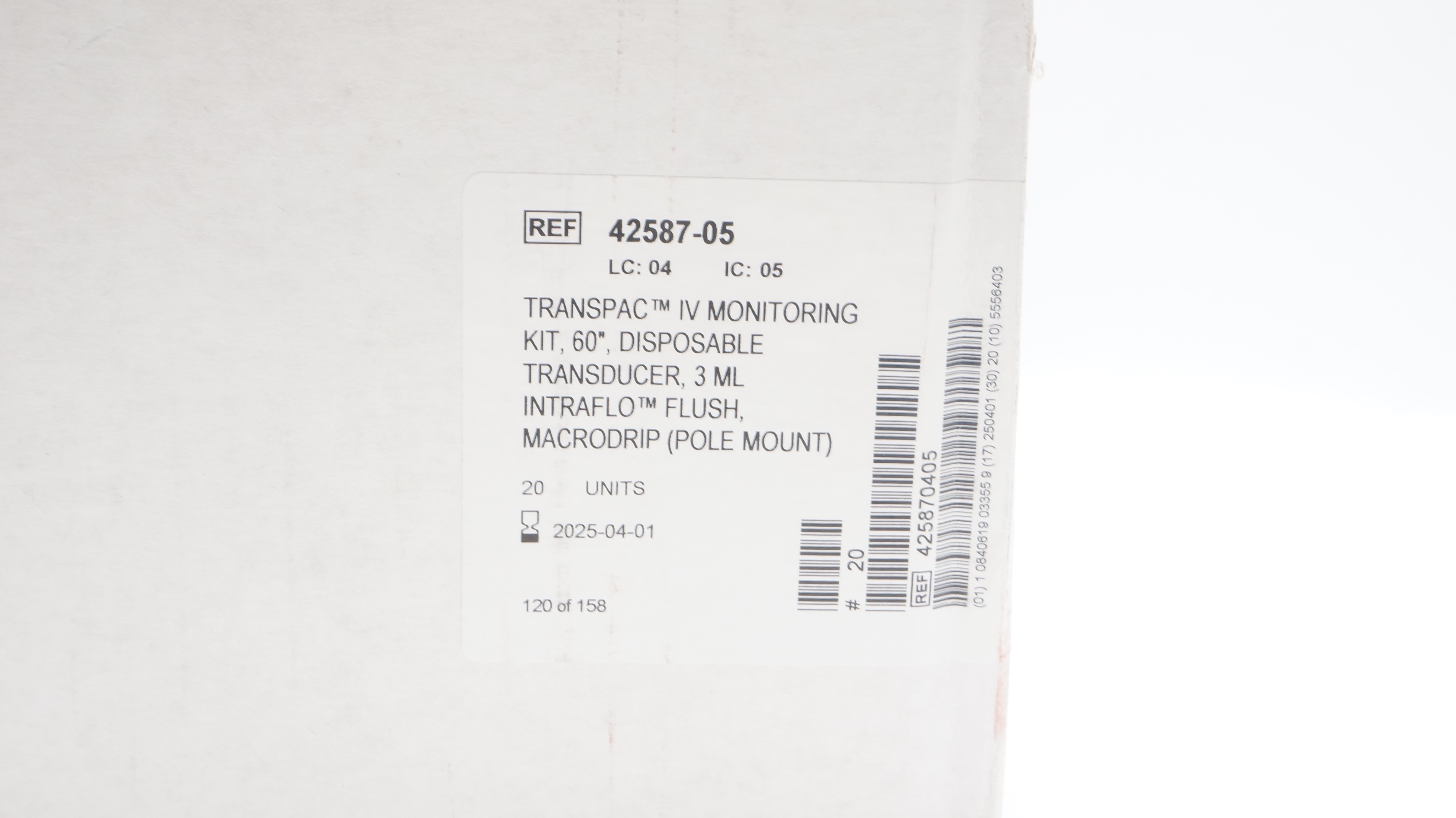 ICU Medical 42587-05 Transpac IV Monitoring Kit, 60inch w/3ml Flush - Box of 20