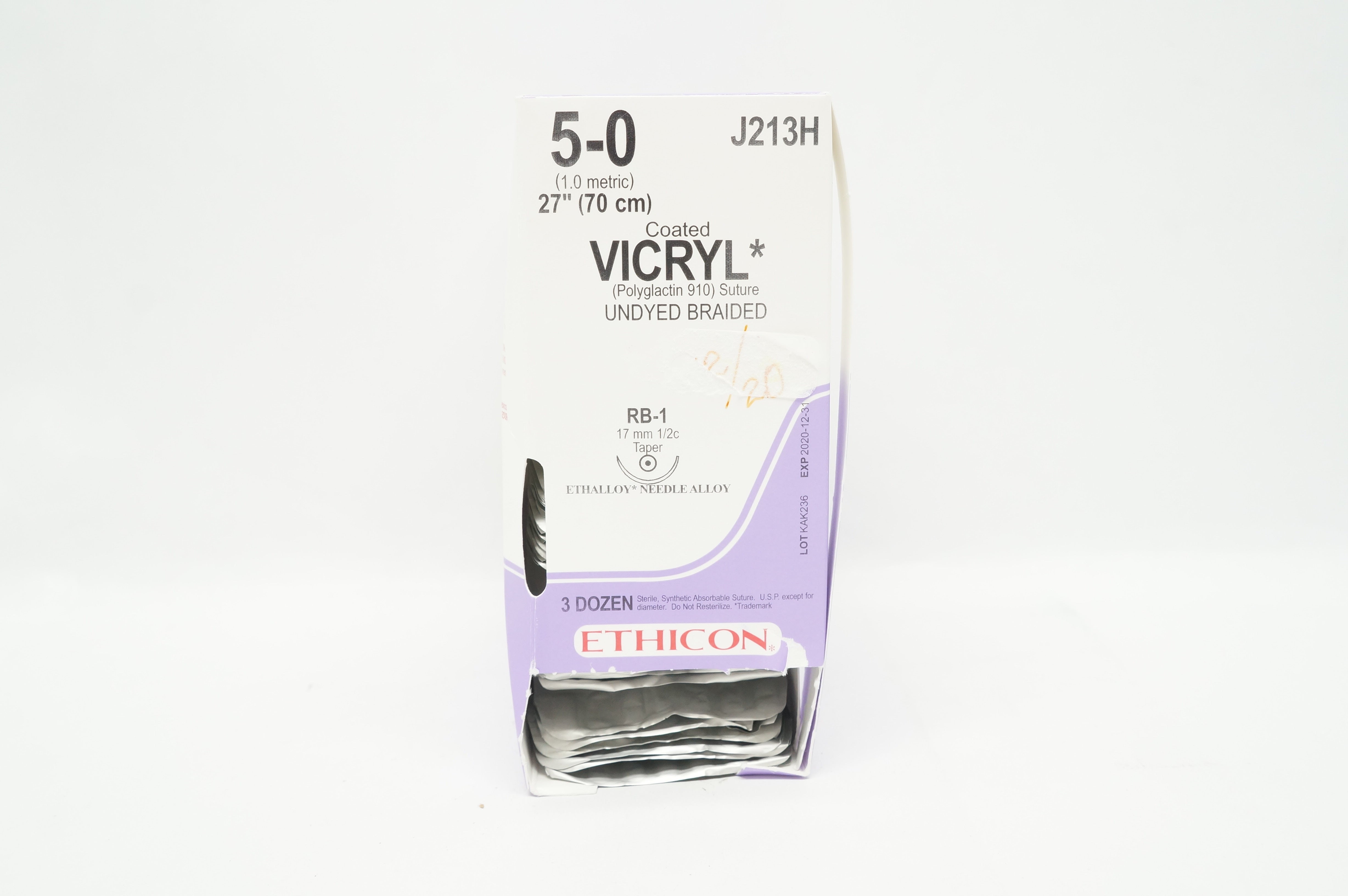 Ethicon J213H 5-0 VICRYL RB-1 17mm 1/2c Taper 27inch ~ Pack of 36 (x)