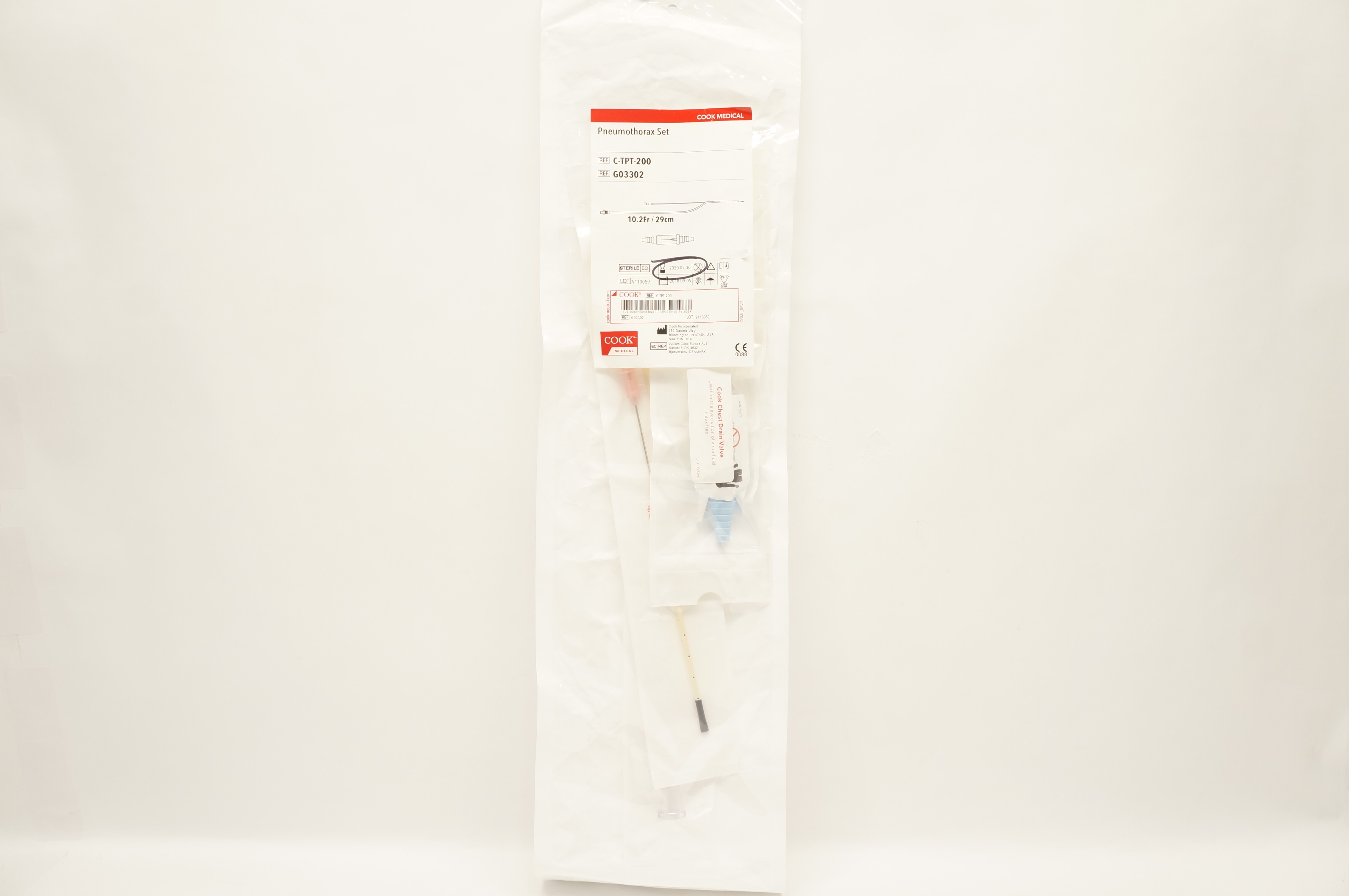 Cook Medical G03302 Pneumothorax Set, 10.2Fr  x  29cm (x)