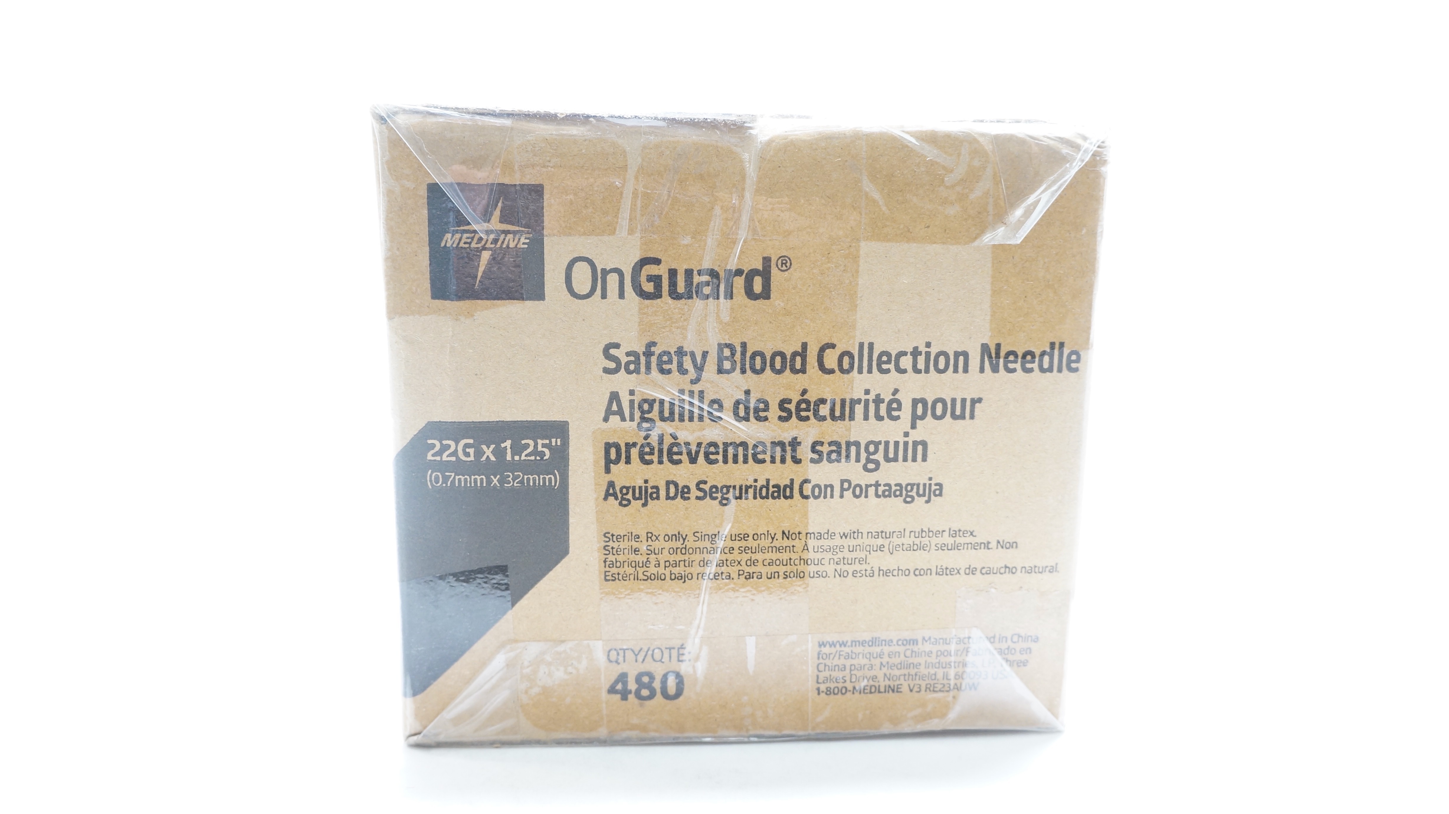 Medline DYNDSBCN22G OnGuard Safety Blood Collection Ndle 22G x 1.25in-Box of 480