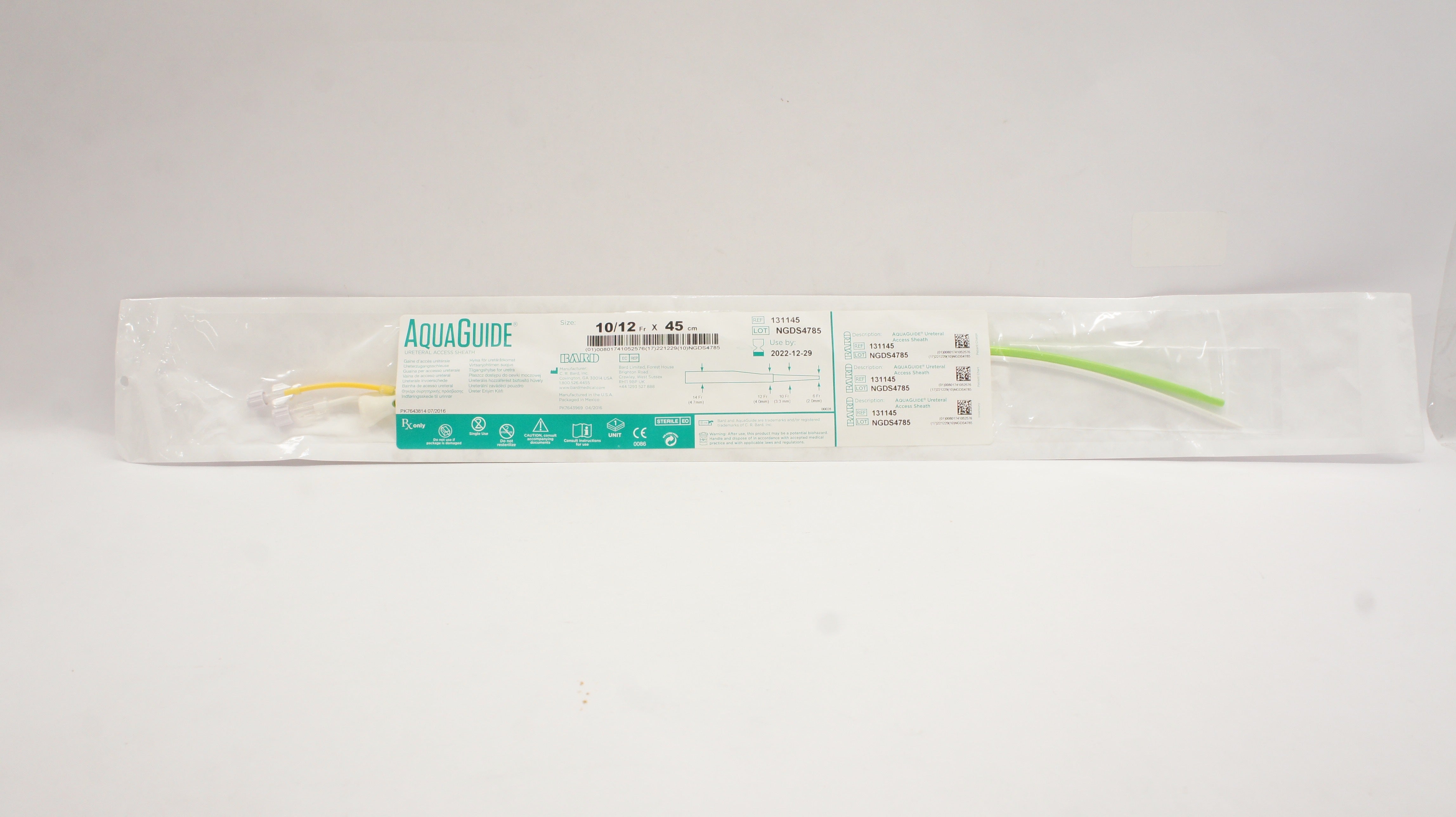 Bard 131145 AquaGuide Ureteral Access Sheath 10/12 Fr x 45cm