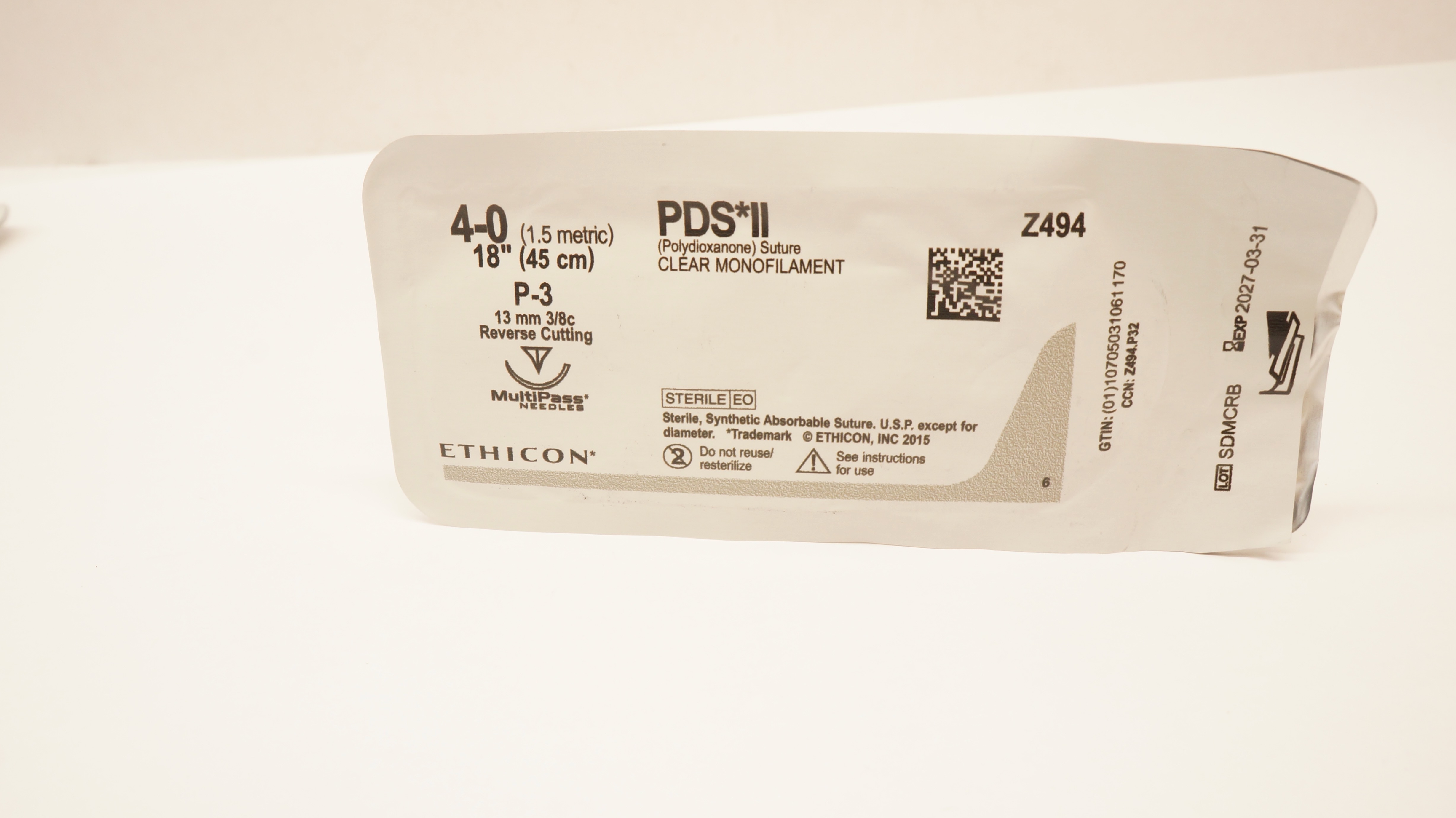 Ethicon Z494 4-0 PDS II P-3 13mm 3/8c Reverse Cutting 18inch