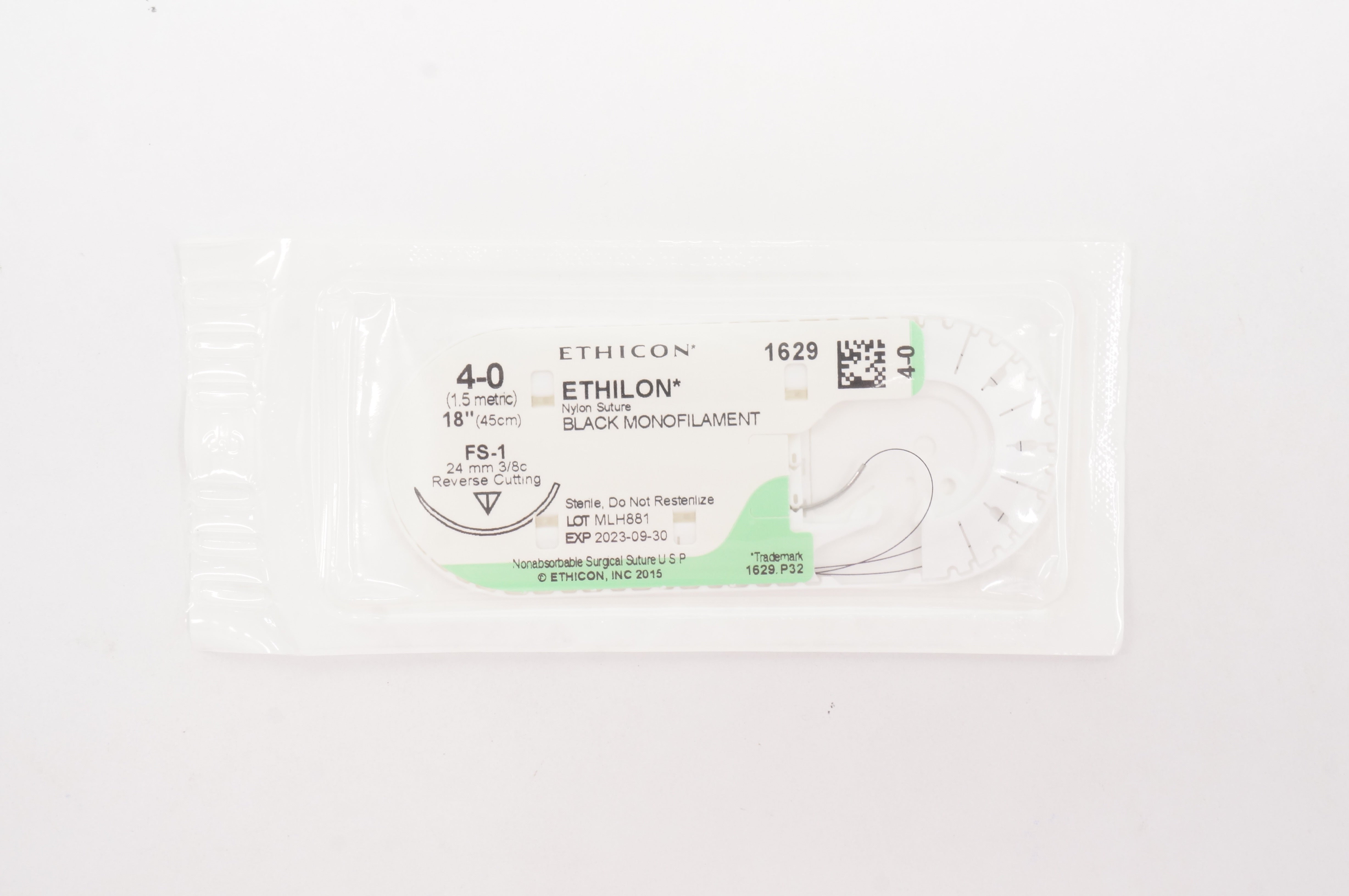 Ethicon 1629 4-0 ETHILON FS-1 24mm 3/8c Reverse Cutting 18inch