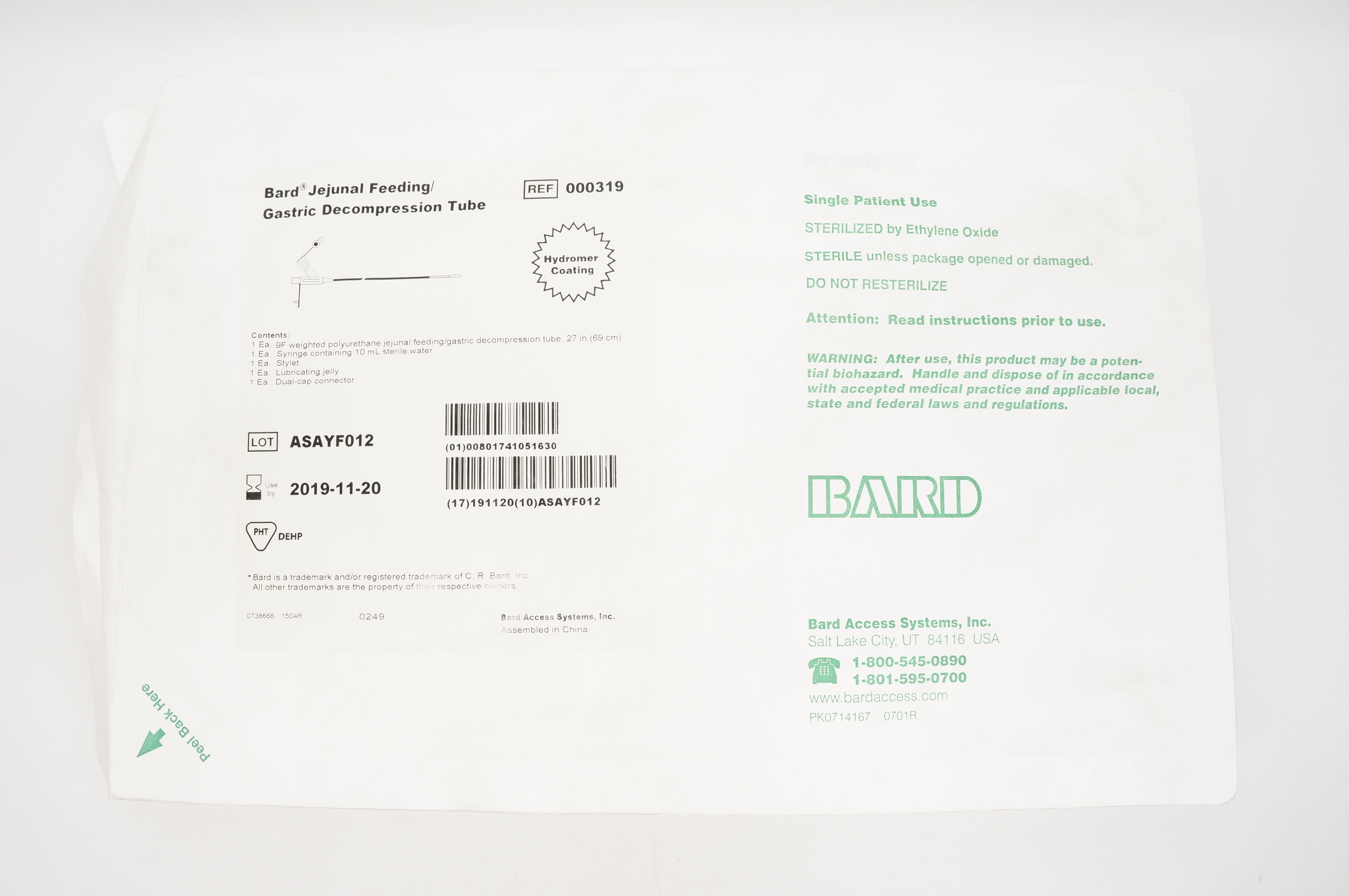 Bard 000319 Jejunal Feeding Gastric Decompression Tube (x)