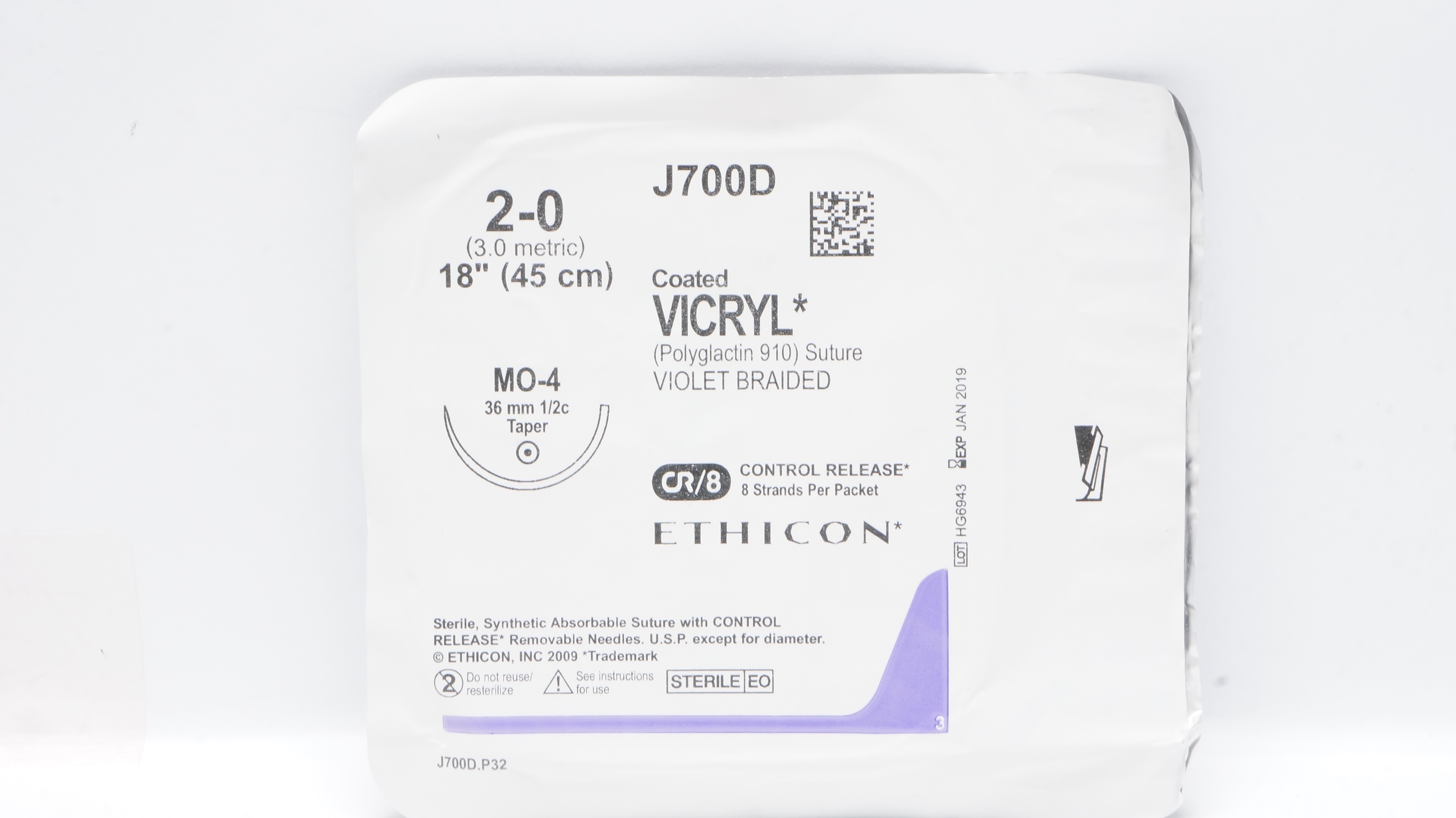 Ethicon J700D 2-0 Coated Vicryl Stre MO-4 36mm 1/2c Taper, 18inch (x)