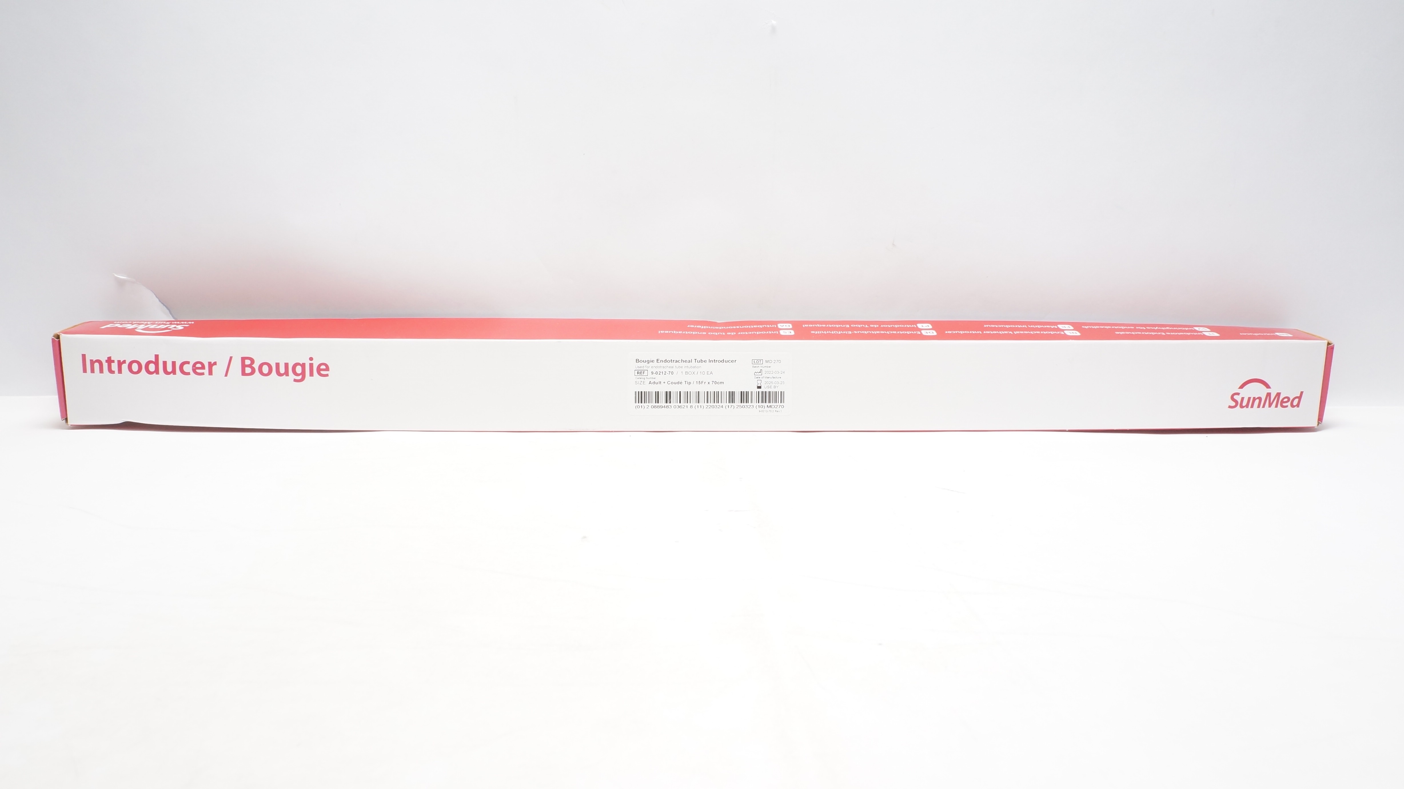 Sunmed 9-0212-70 Introducer Adult Bougie 15Fr x 70cm w/Coude Tip (x) - Box of 10