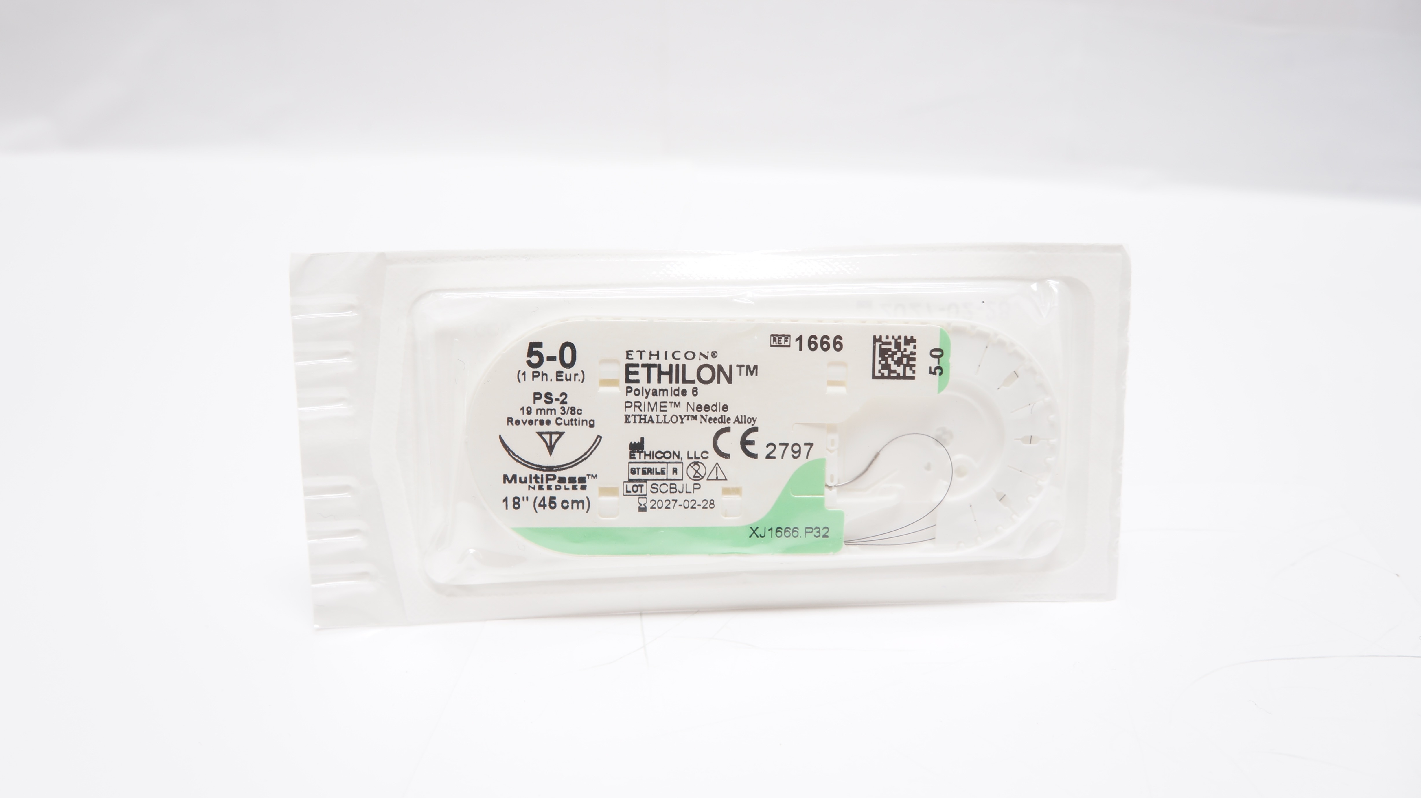 Ethicon 1666 5-0 Ethilon Polyamide 6 Stre PS-2 19mm 3/8c Reverse Cutting 18inch
