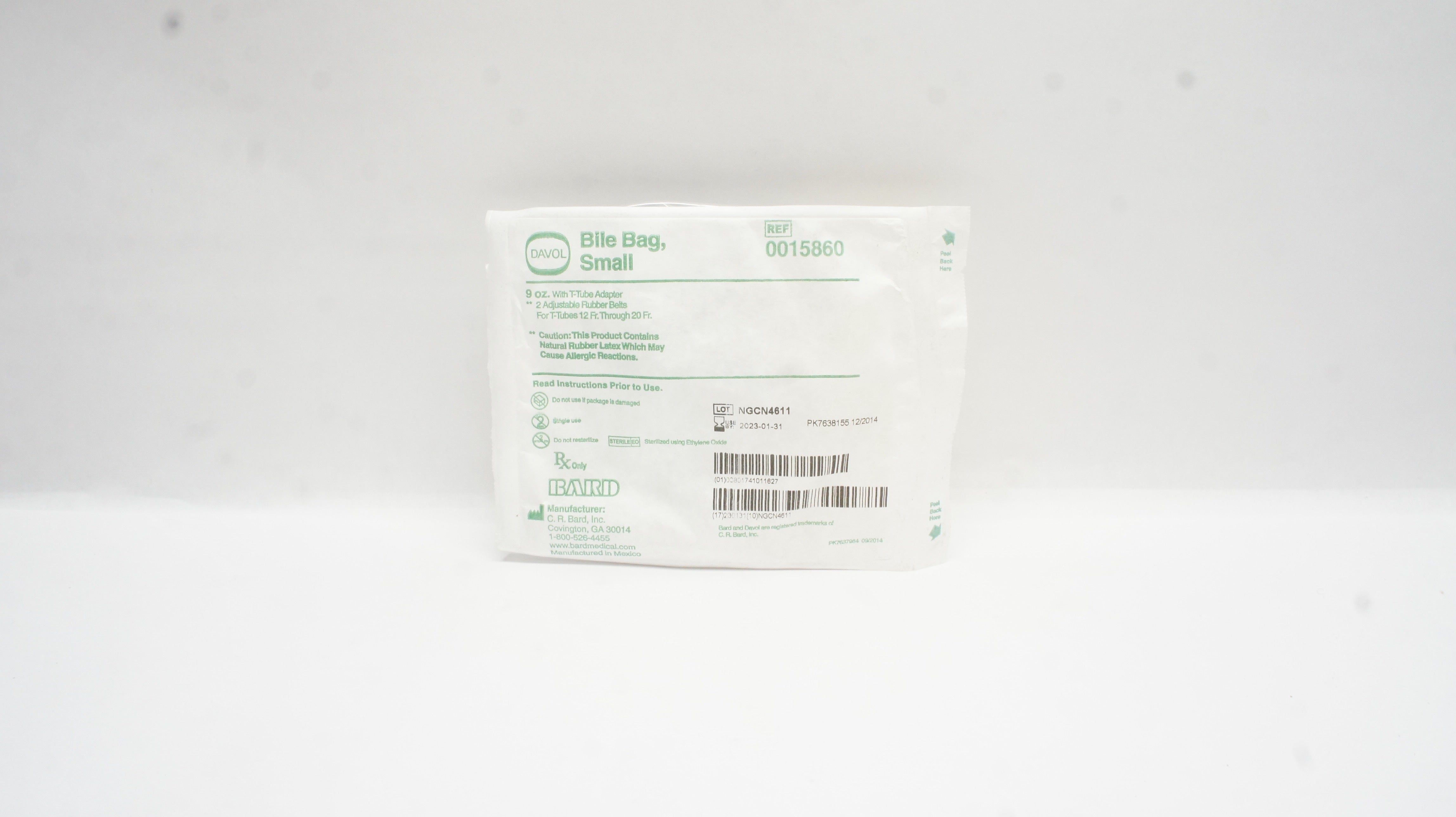 Bard 0015860 Davol Bile Bag Small 9oz  with T-Tube Adapter (x)