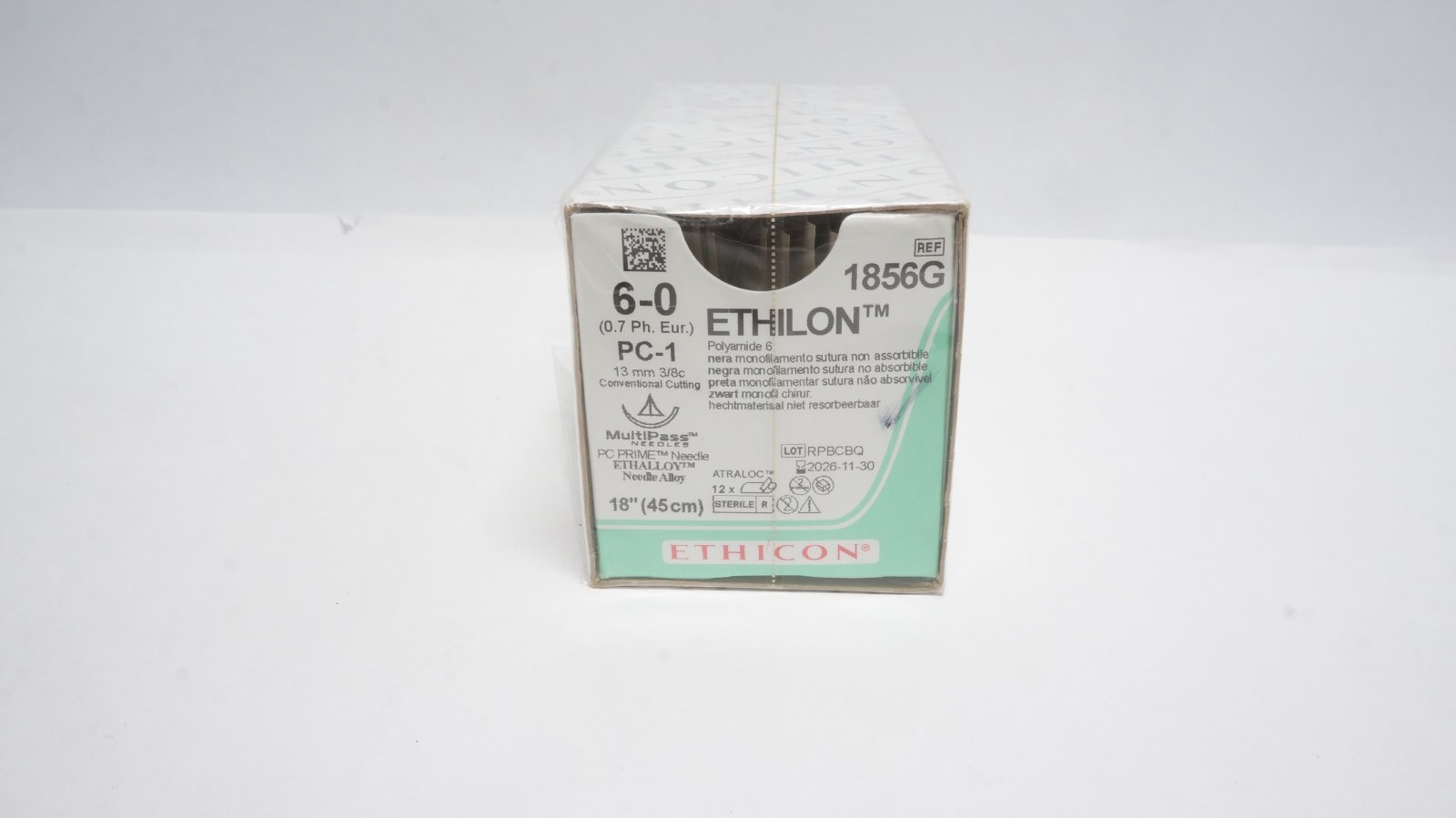 ETHICON 1856G ETHILON Suture 6-0 Black 18" (45 cm) PC-1 - box of 12