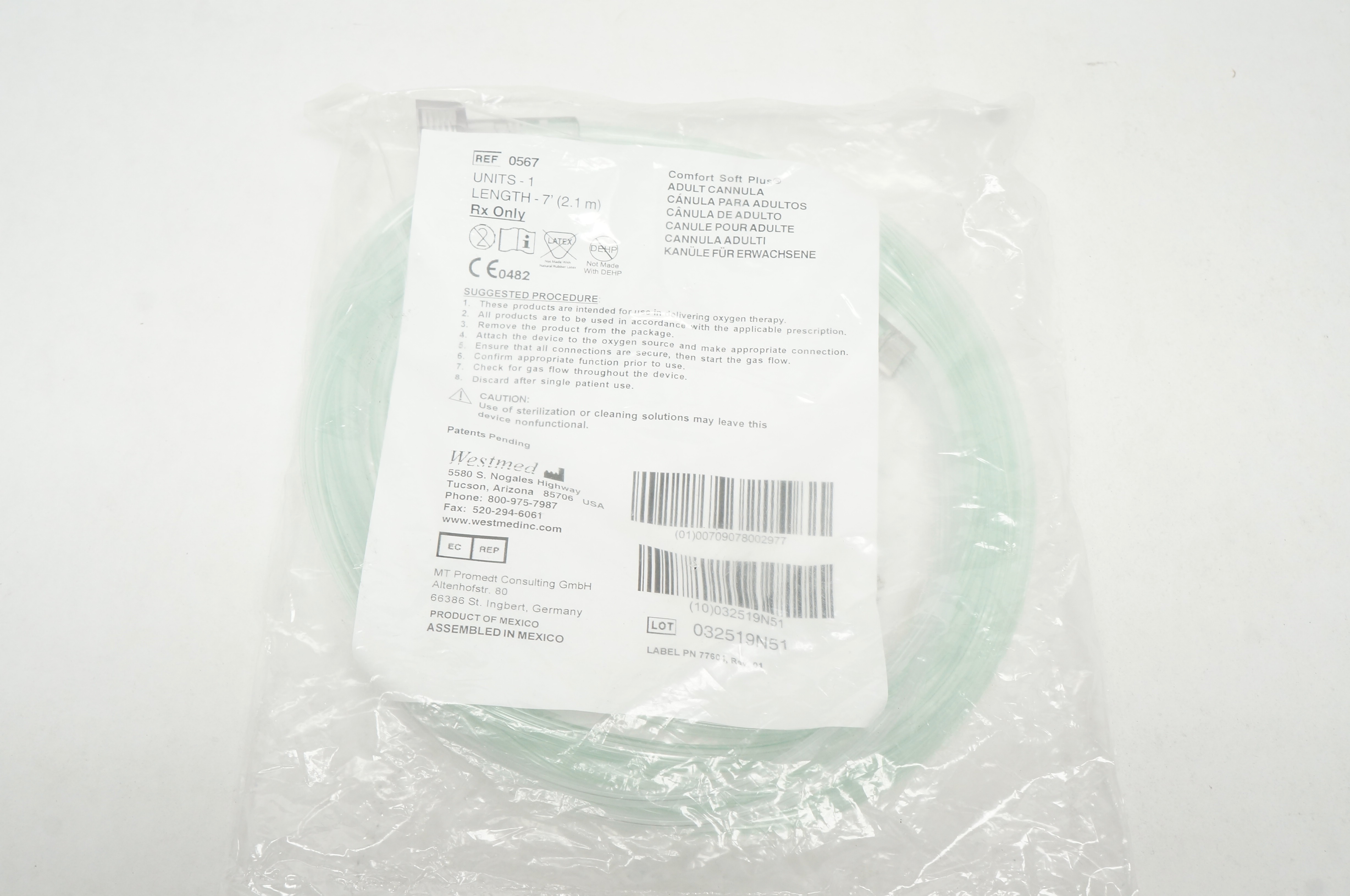 Westmed 0567 Comfort Soft Plus Adult Cannula 7ft.