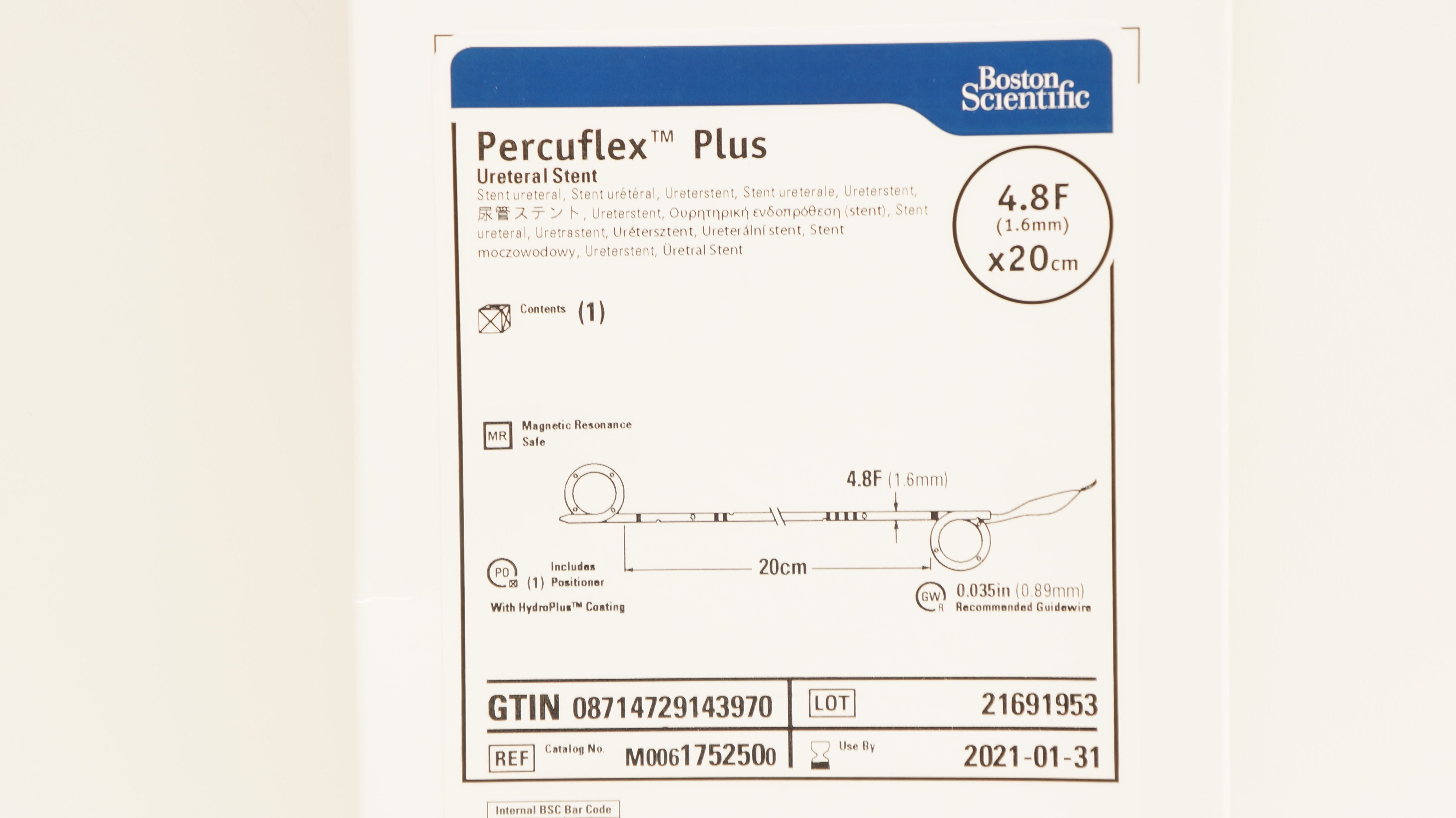 Boston Scientific 175250 Percuflex Plus Ureteral Stnt  4.8F x 20cm (x)