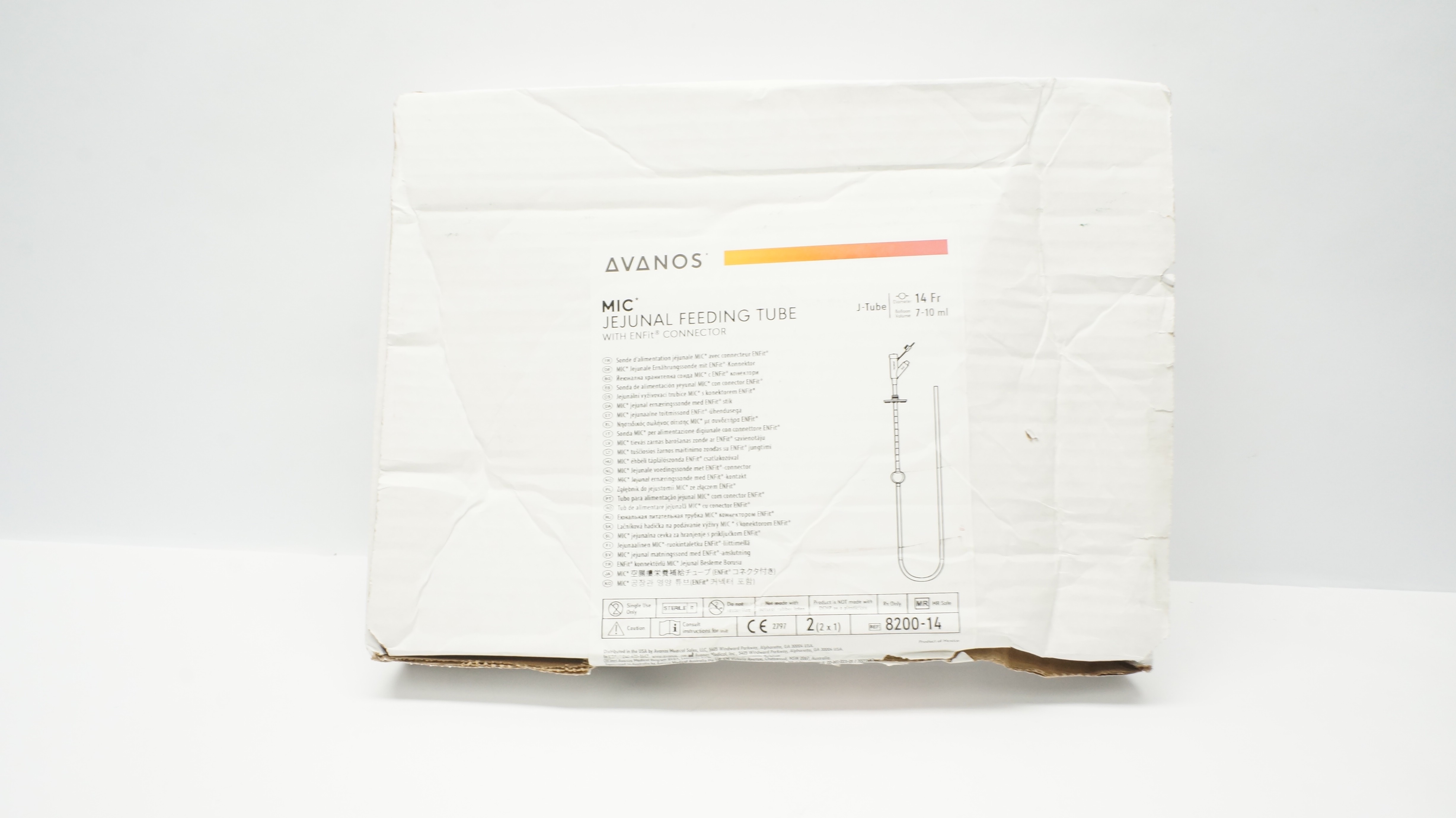 Avanos 8200-14 MIC Jejunal Feeding Tube w/Enfit Connector, 14Fr, 7-10mL-Box of 2