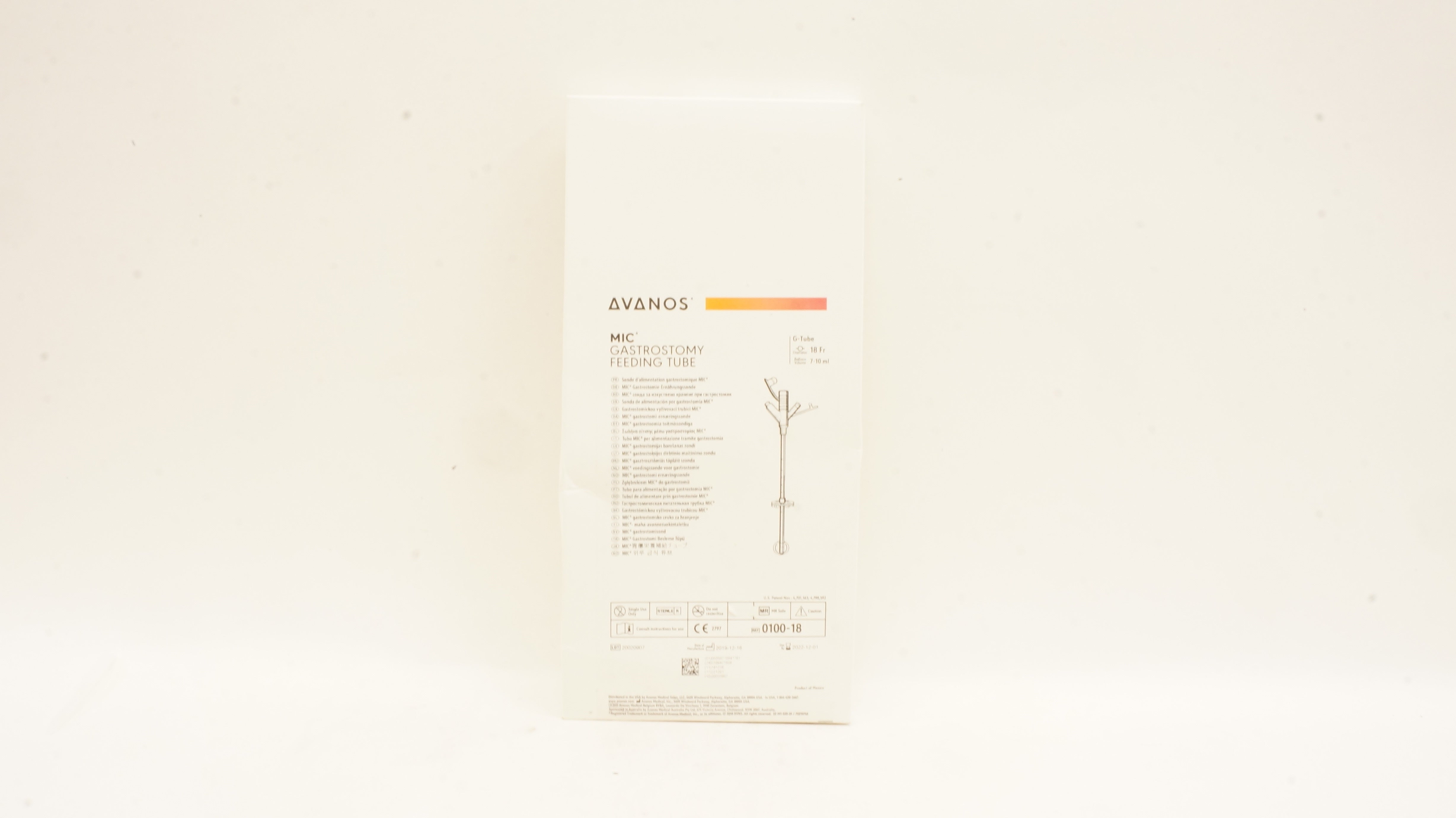 Avanos 0100-18 MIC Gastrostomy Feeding Tube 18Fr. x 7-10ml