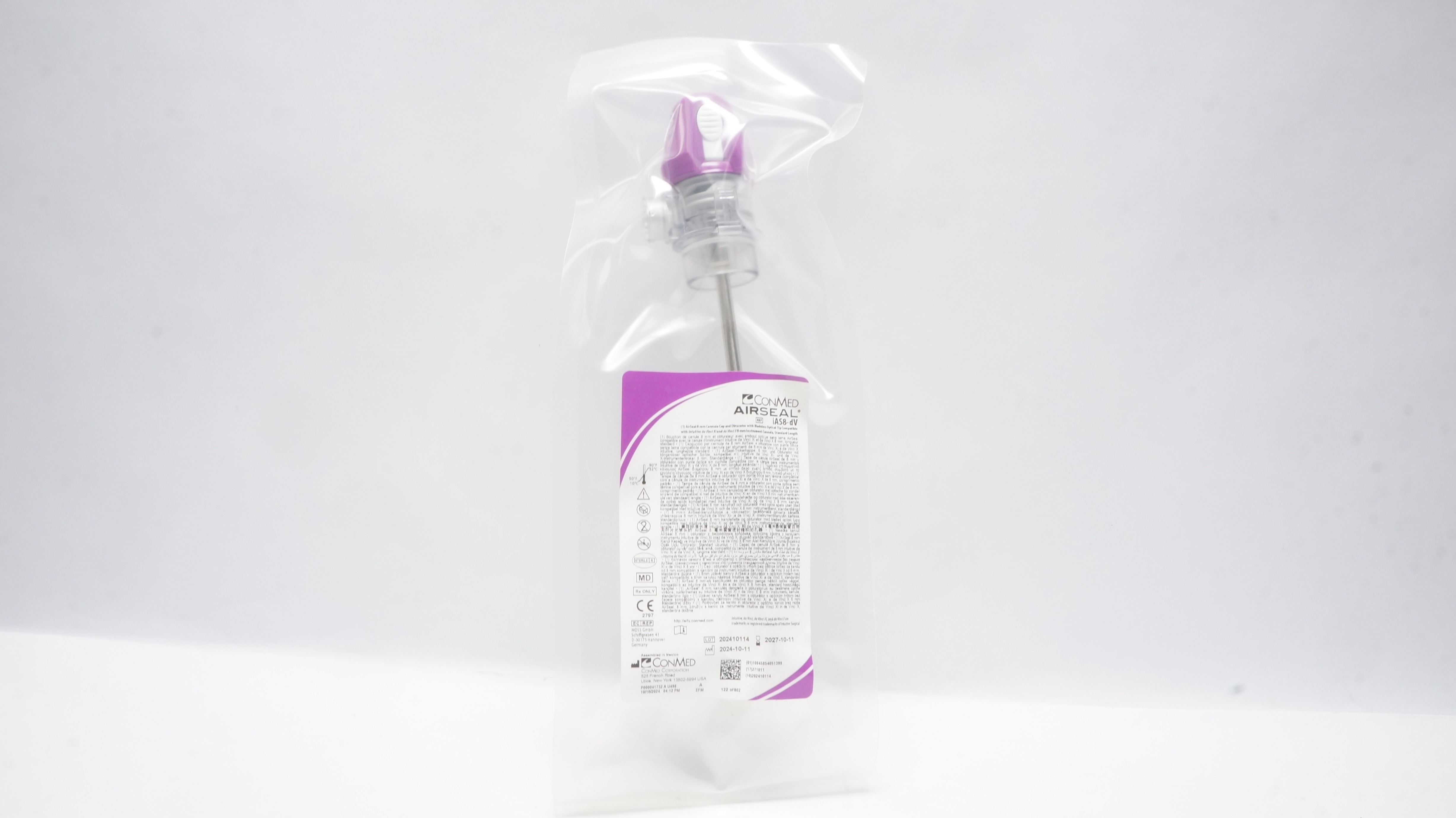 ConMed iAS8-dV Airseal 8mm Cannula Cap & Obturator W/Optical Tip