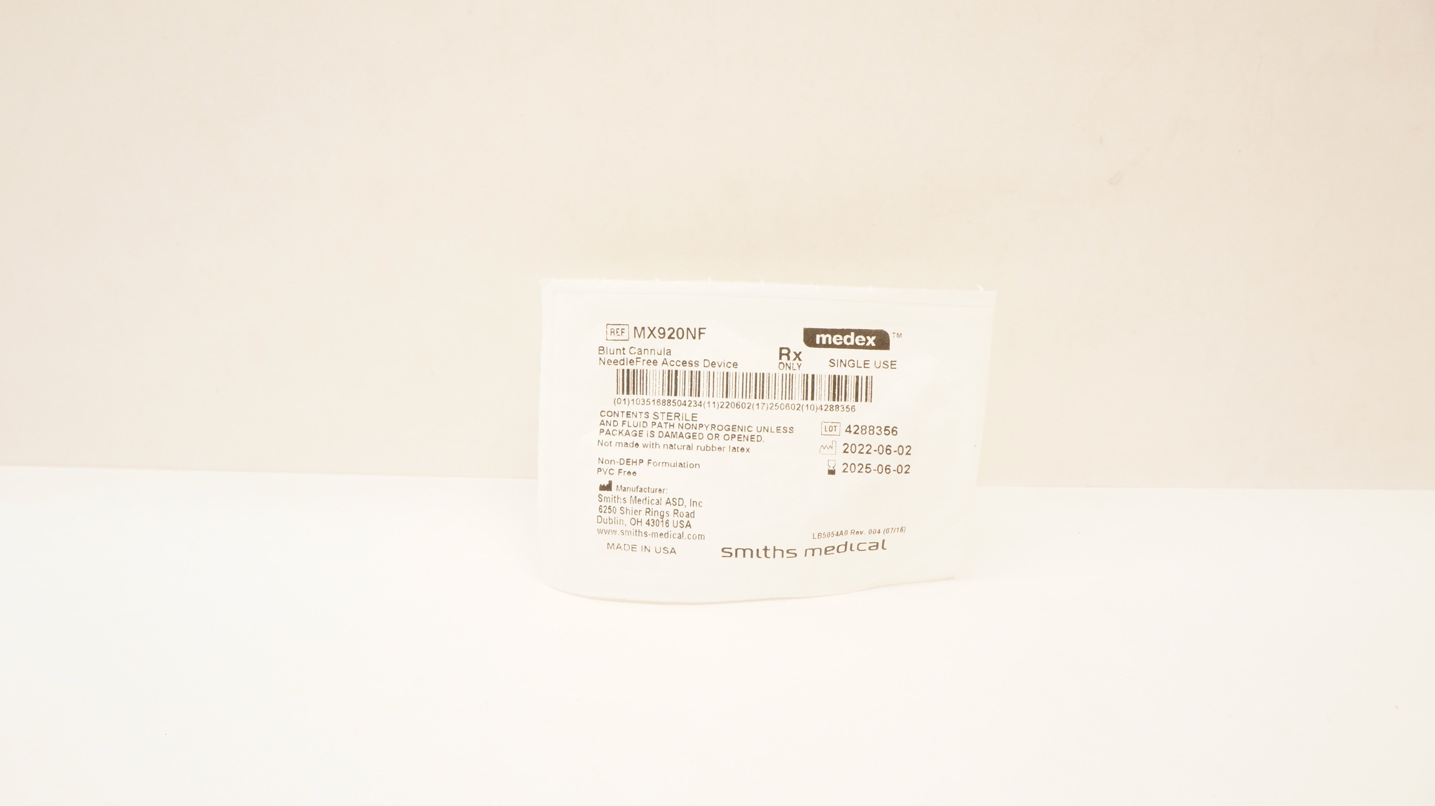 Smiths Medical MX920NF Medex Blunt Cannula Ndle.-Free Access Device
