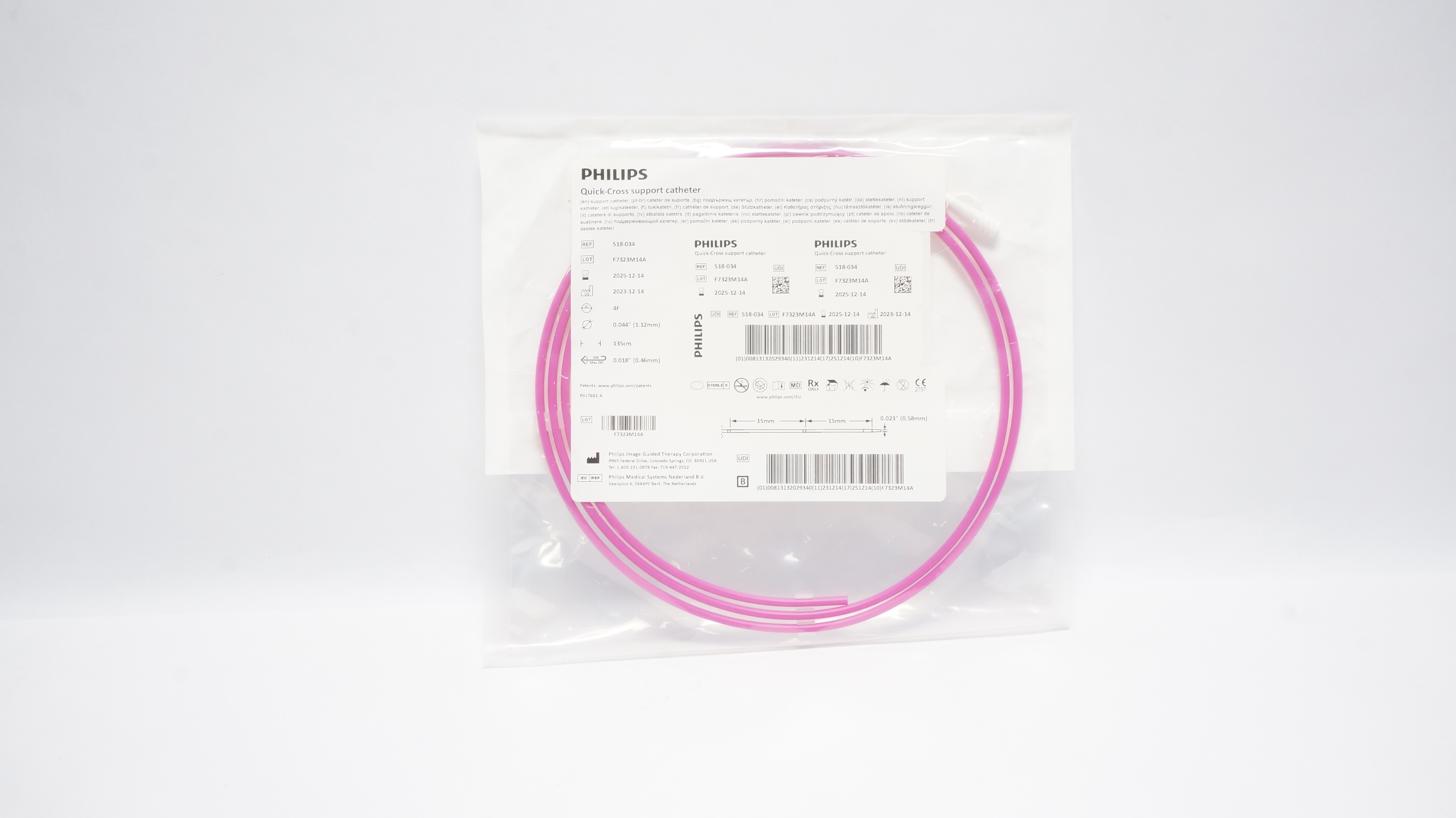 Philips 518-034 Quick-Cross Support Cath. 4F x 0.044In x 135cm x 0.018In (x)