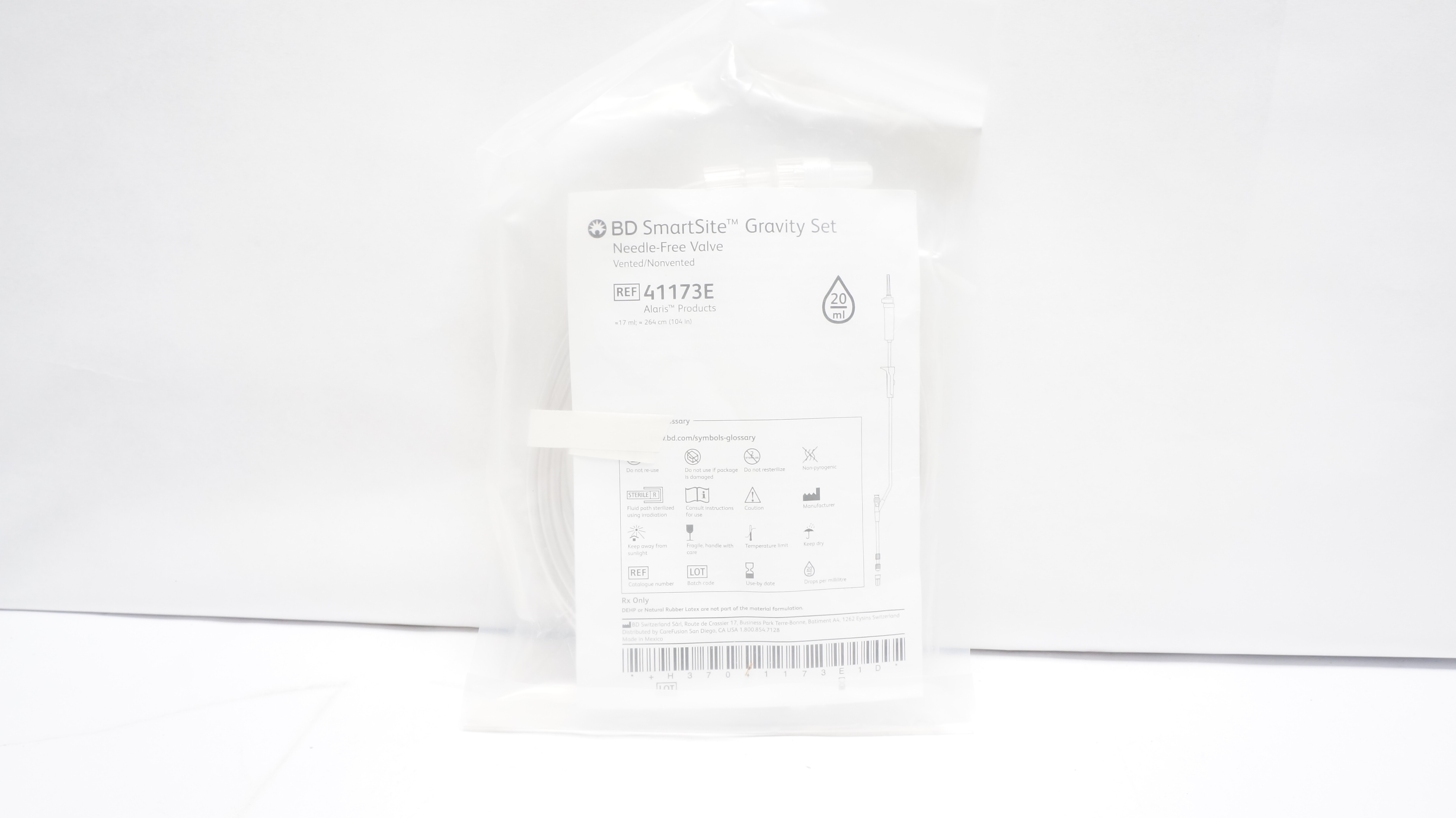 BD 41173E SmartSite Gravity Set Ndle. Free Valve Alaris 17mL x104in, 20 drops(x)