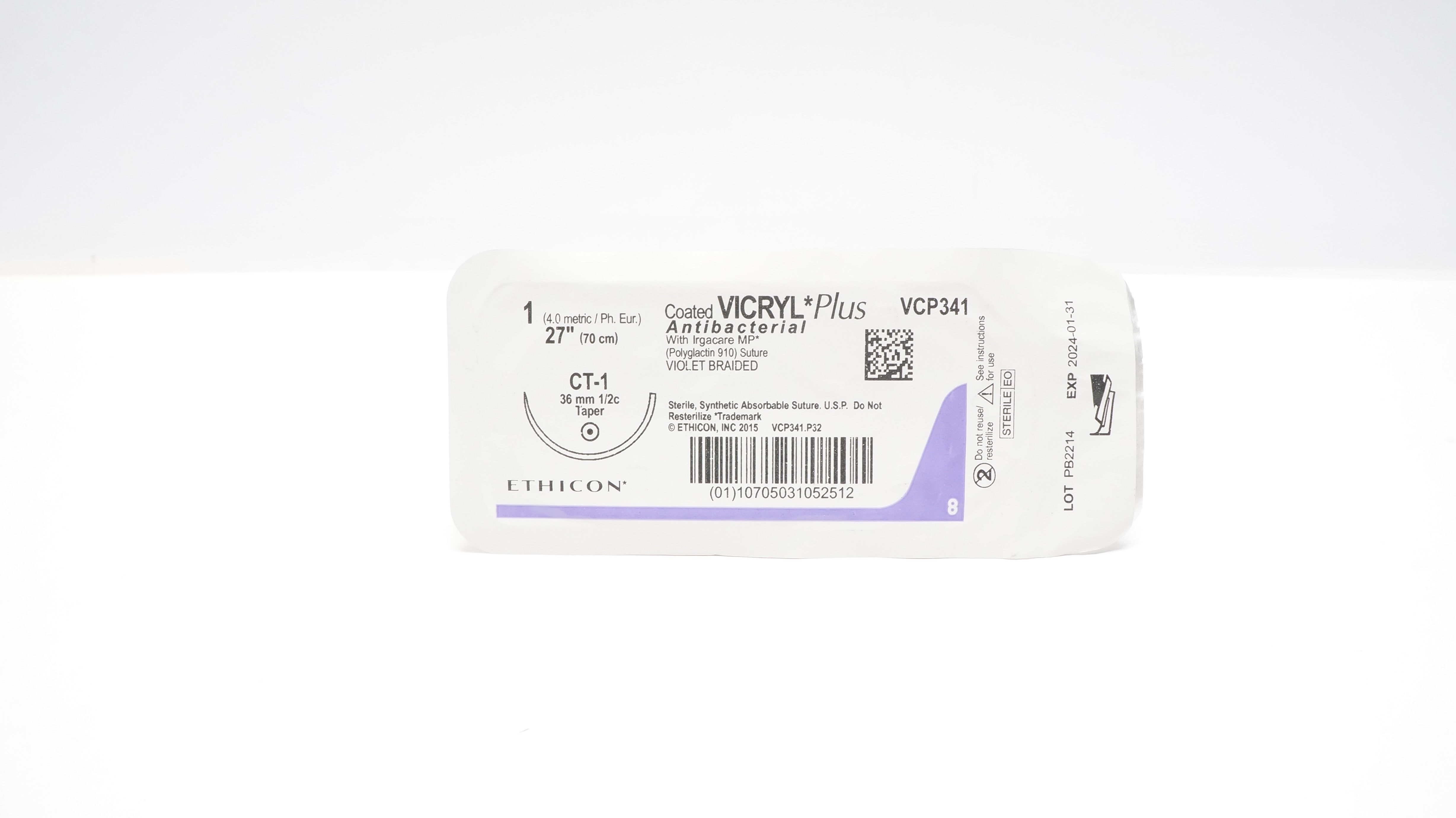 Ethicon VCP341 1 VICRYL Plus, CT-1, 36mm 1/2c Taper, 27inch (x)