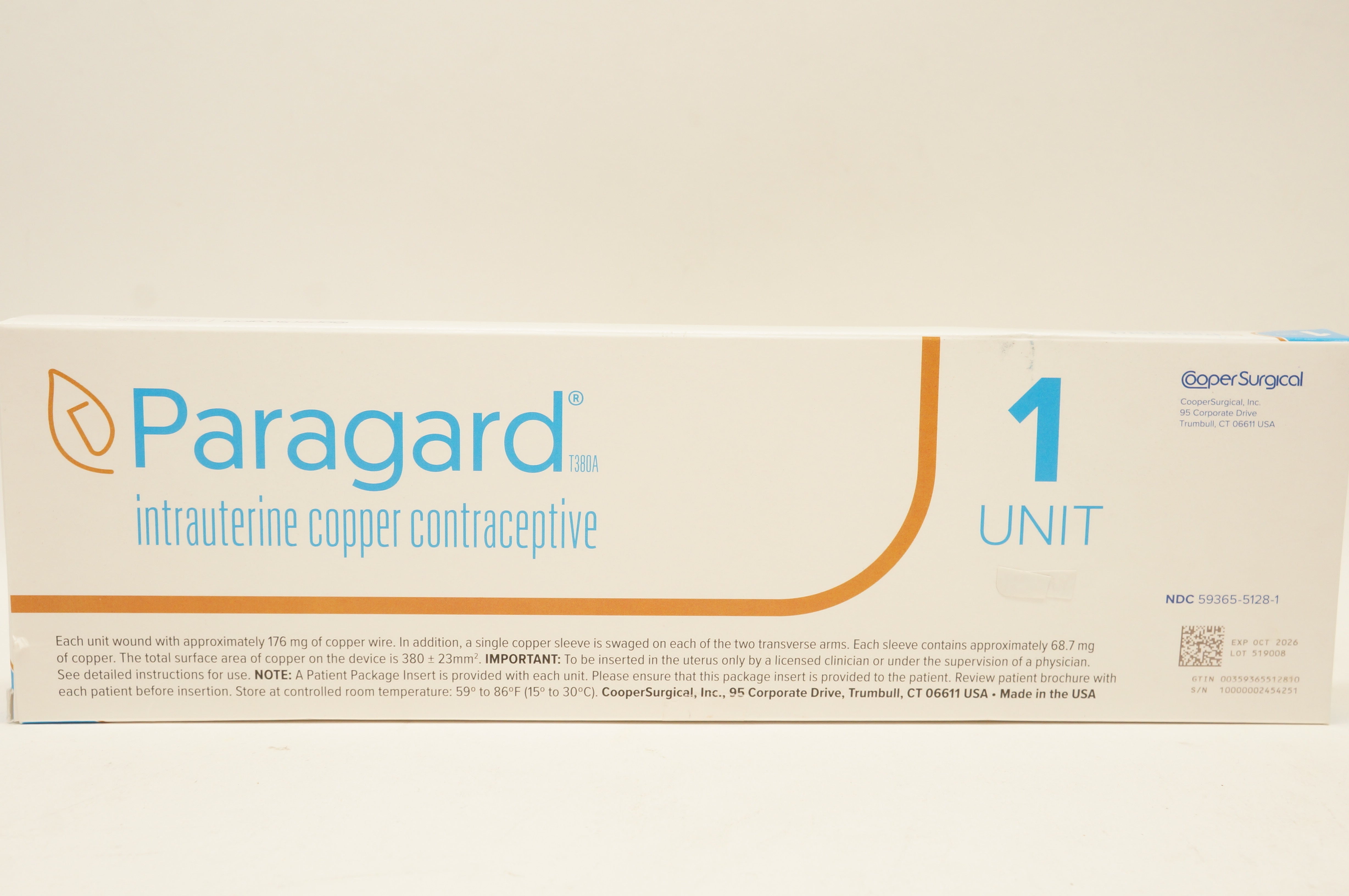 Cooper Surgical NDC 59365-5128-1 Paragard Intrauterine Copper Contraceptive