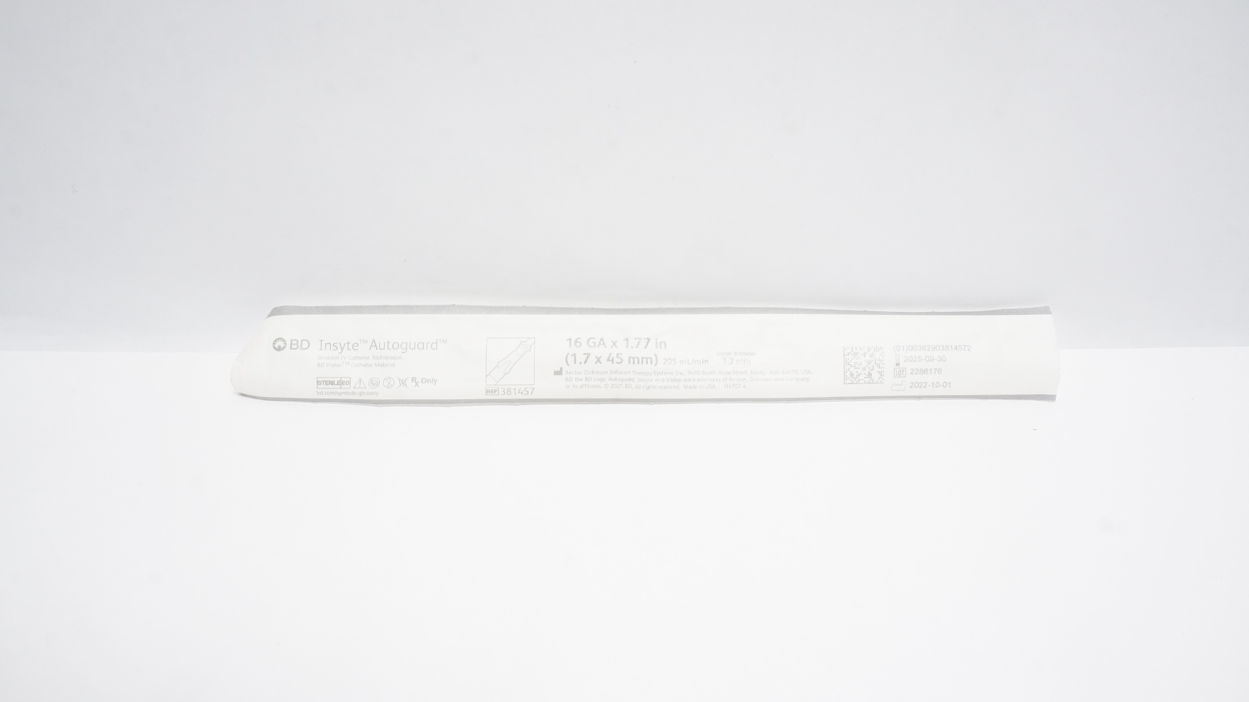BD 381457 Insyte Autoguard Shielded I.V. Cath. 16Ga x 1.77inch 205ml/min (x)
