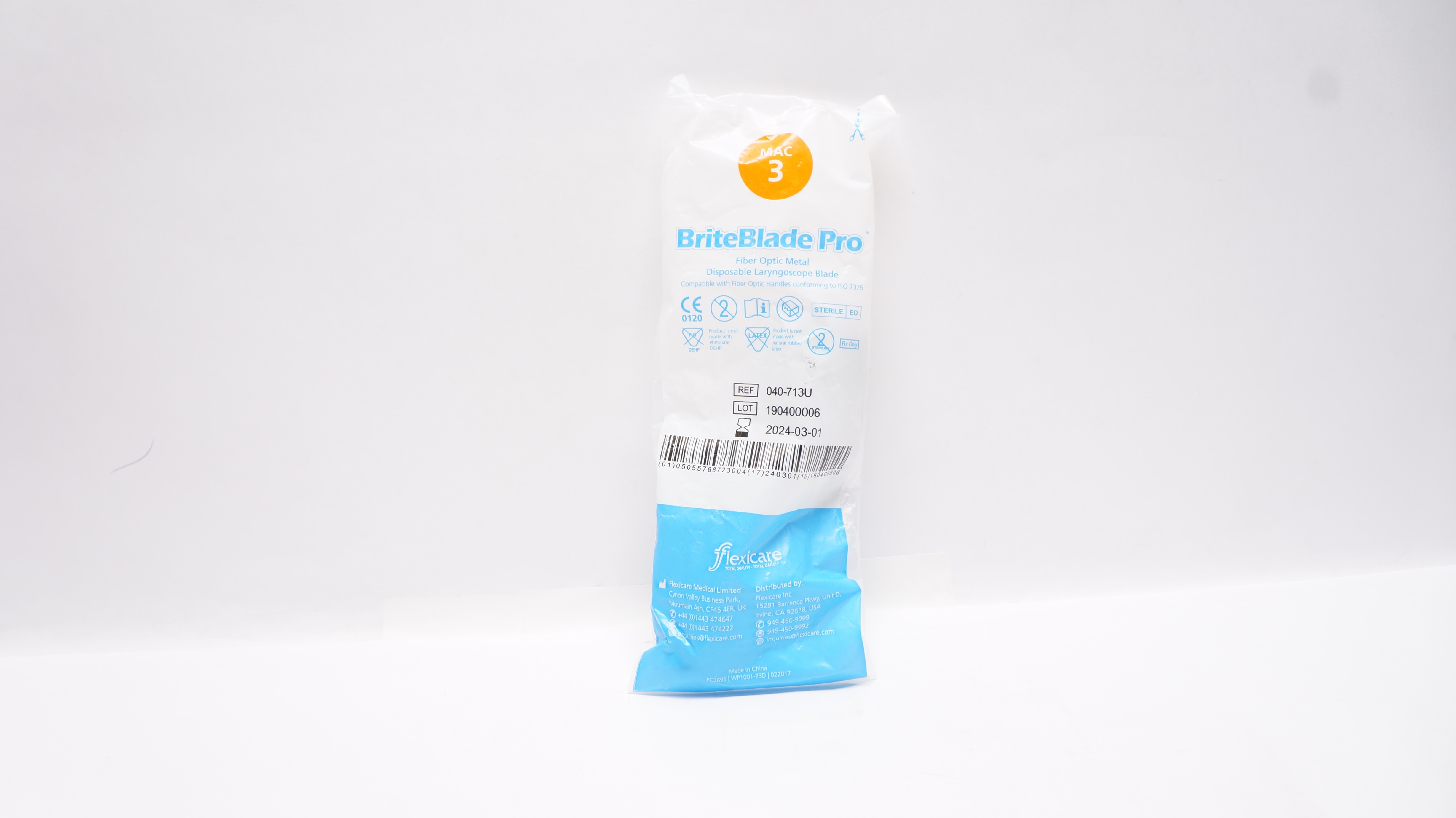 Flexicare 040-713U BriteBlade Pro Fiber Optic Metal, MAC 3