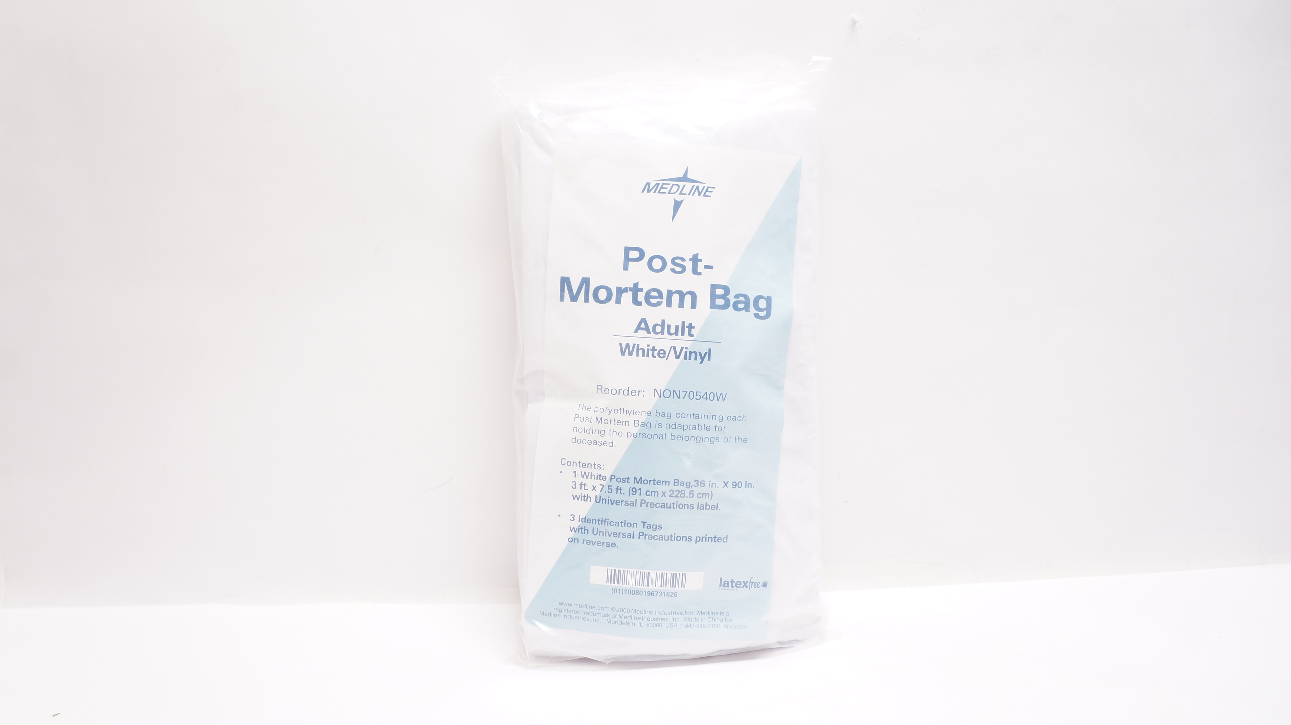 Medline NON70540W Post-Mortem Bag, White/Vinyl, Adult Size