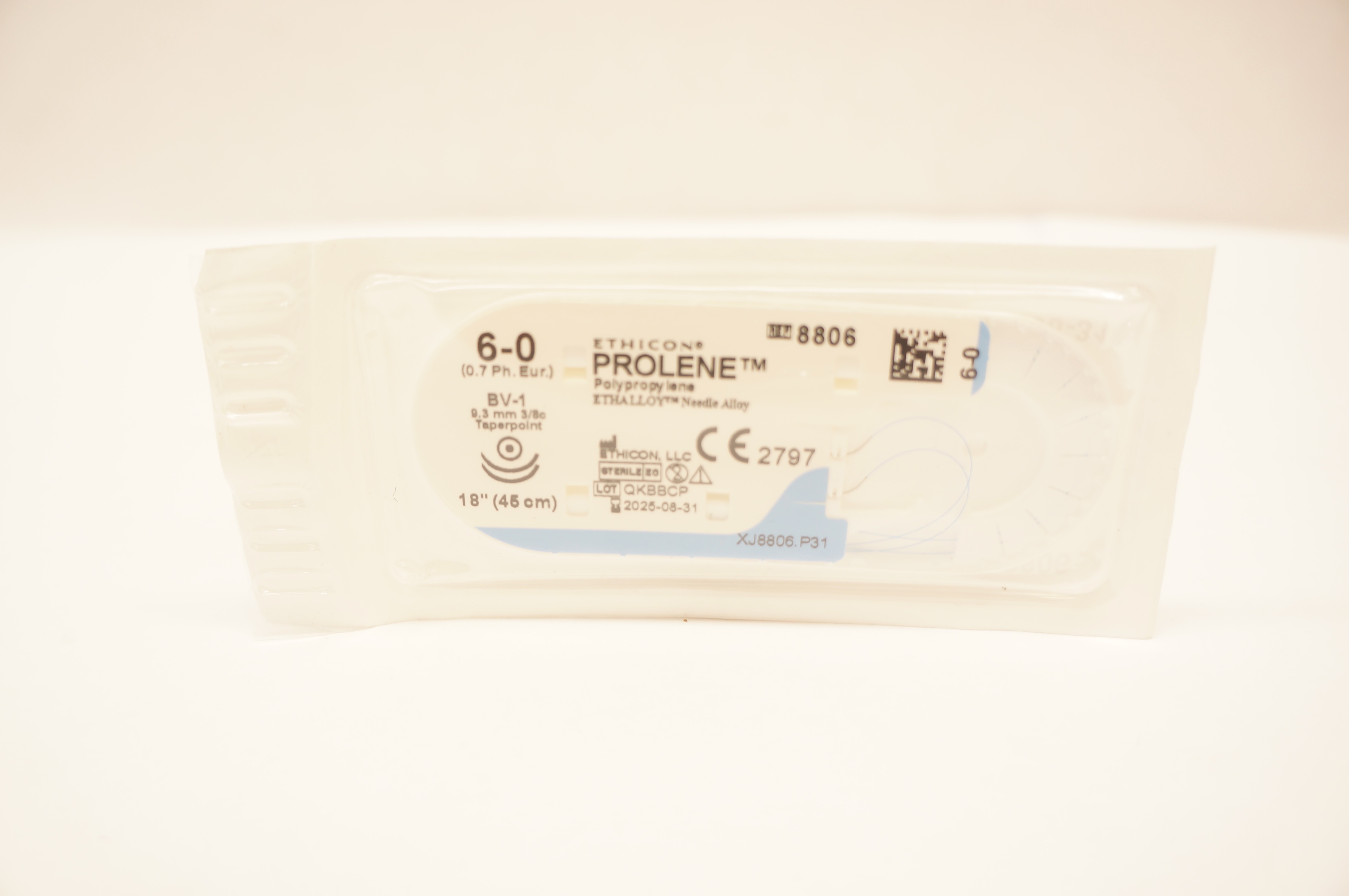 Ethicon 8806 6-0 PROLENE BV-1 9.3mm 3/8c Taper Blue Monofilament 18inch