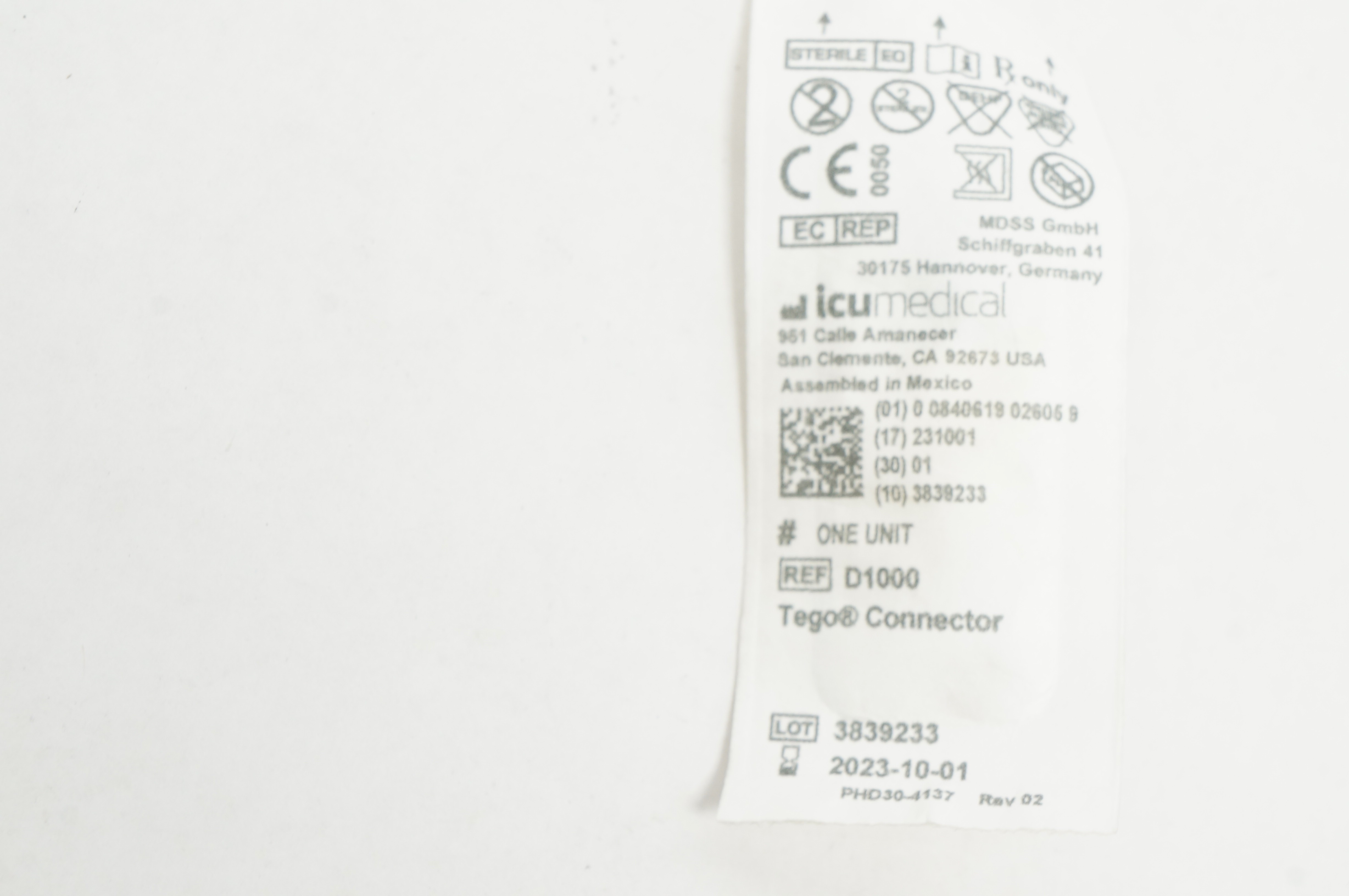 ICU Medical D1000 Tego Connector