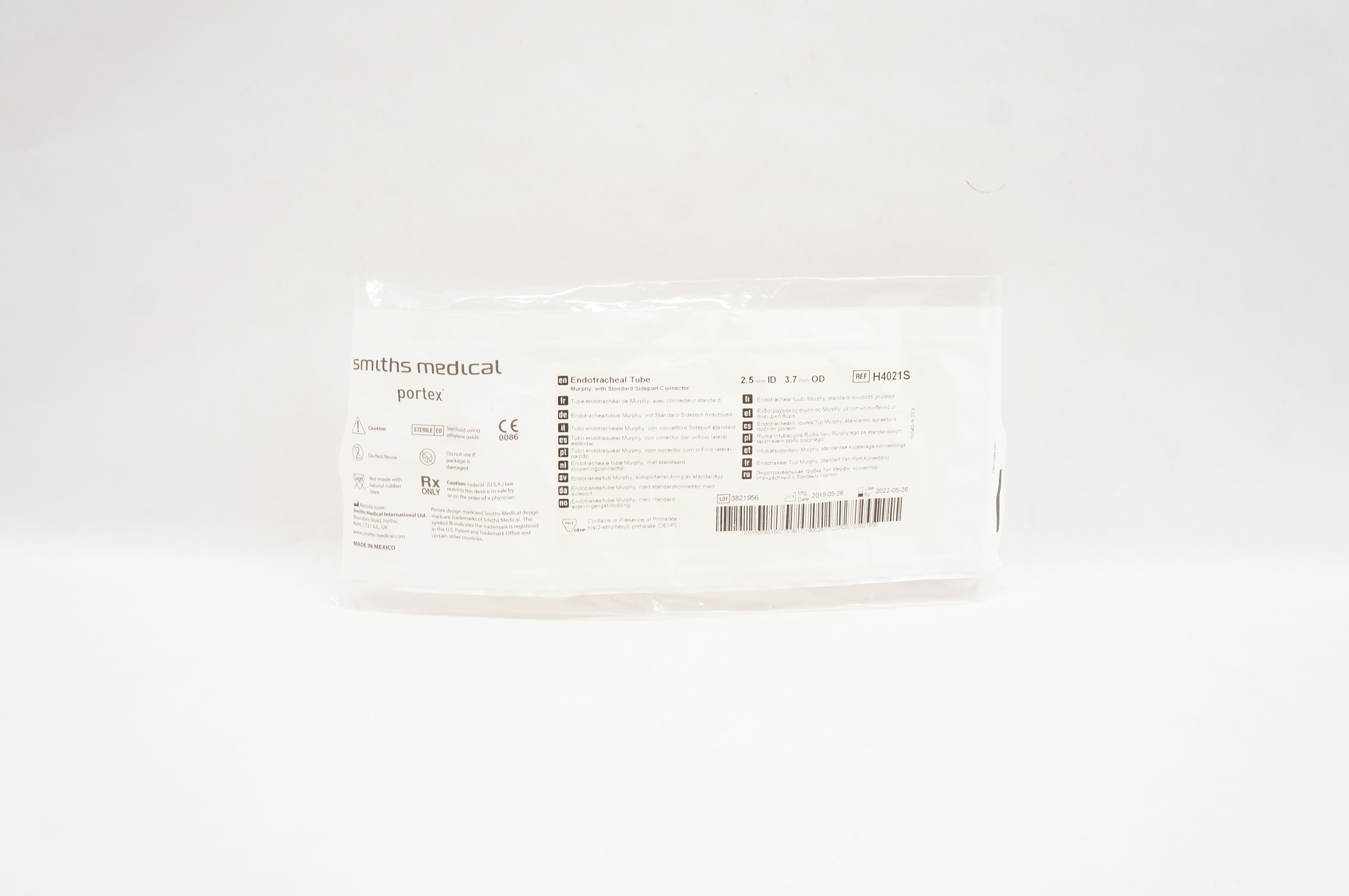 Smiths Medical H4021S Portex Endotracheal Tube w/Connector 2.5mm ID x 3.7mm OD
