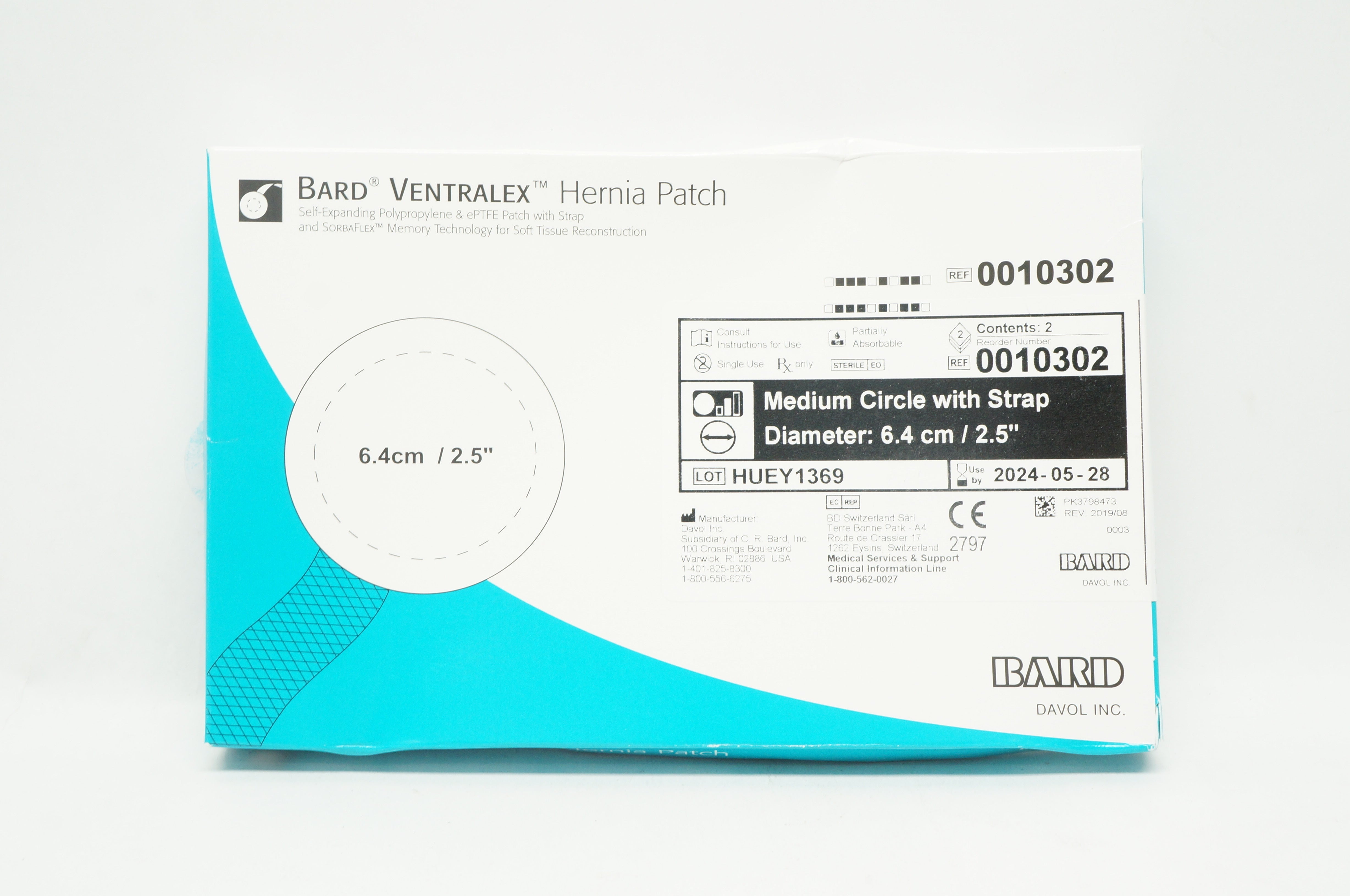 Bard 0010302 Davol Ventralex Hernia Patch, Medium Circle 2.5inch - Box of 2