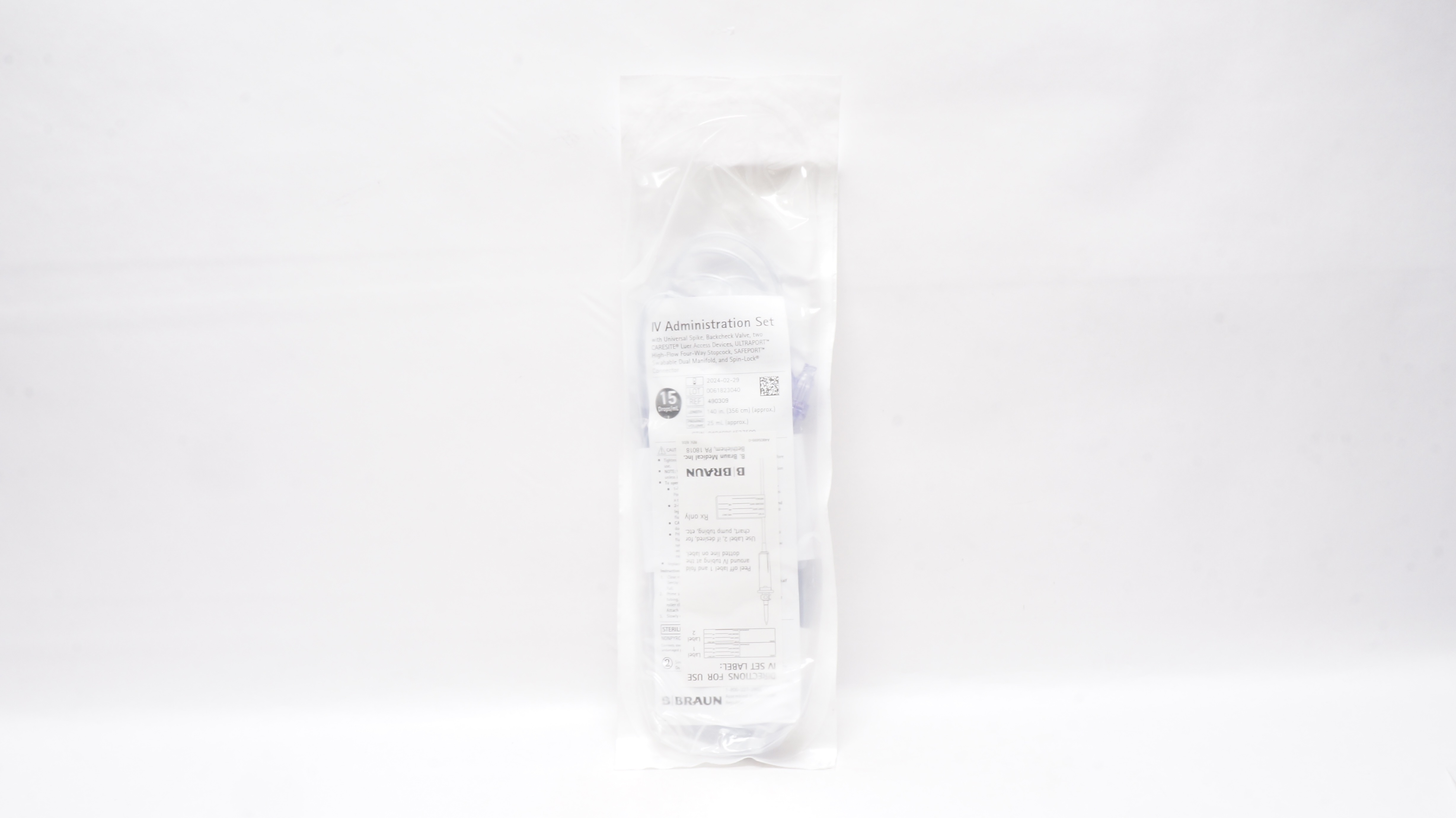 Braun 490309 IV Administration Set 140inch, 25mL, 15Drops/mL