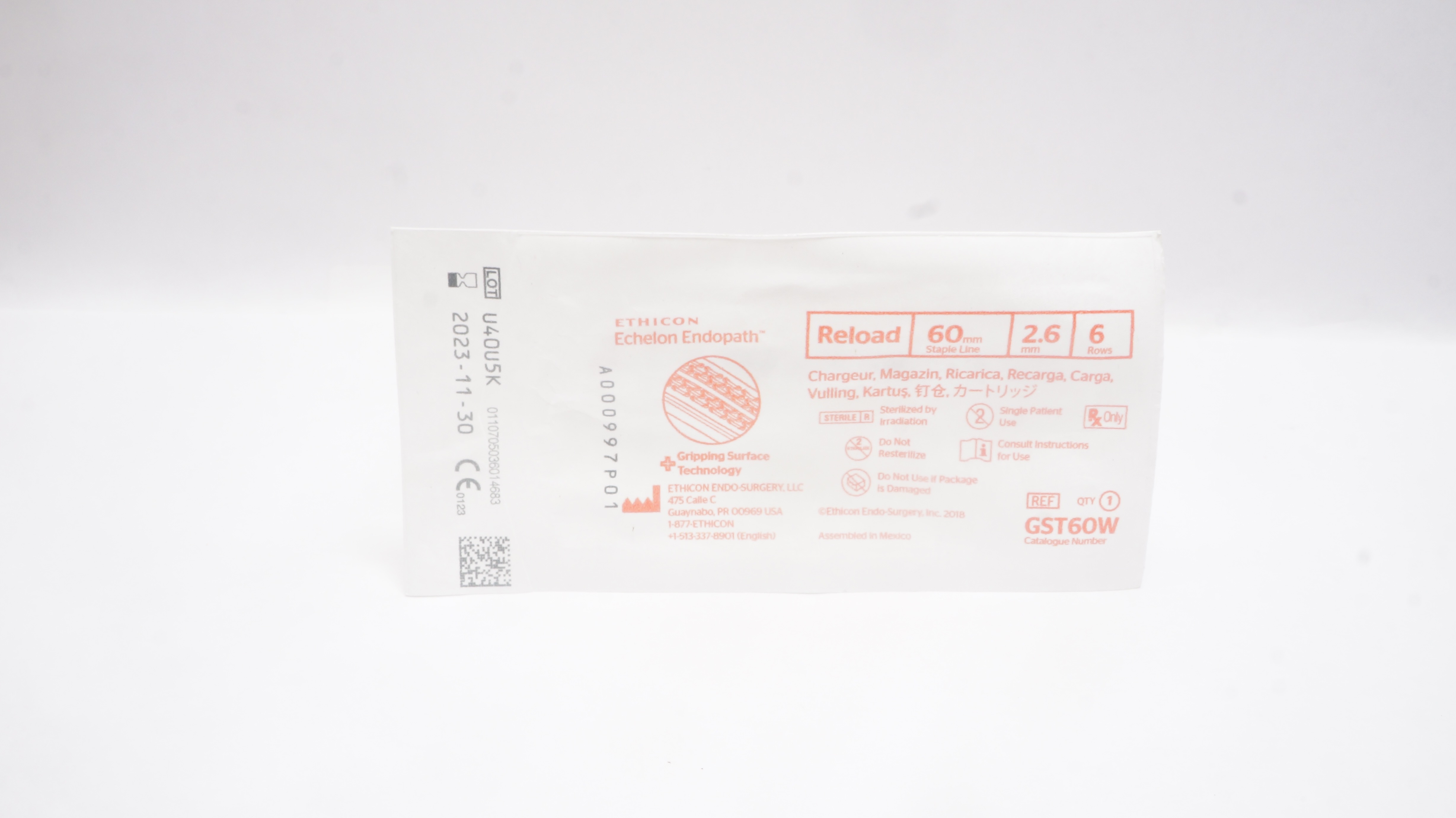 Ethicon GST60W Echelon Endopath Reload 6 Rows, Staple Line 60mm x 2.6mm